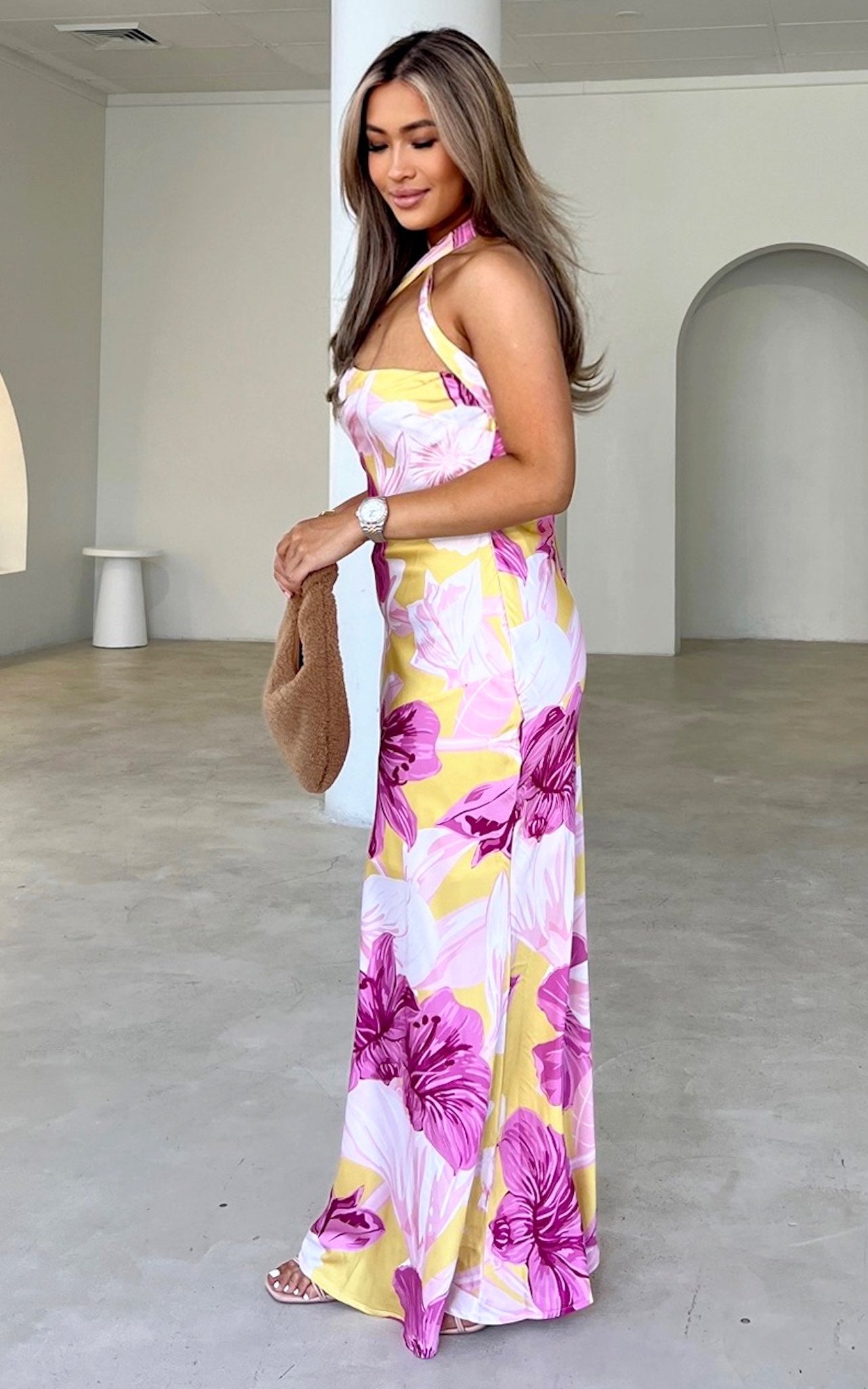 Laguna Maxi Dress - Yellow Pink Floral