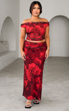 Lavon Mesh Maxi Skirt - Red Floral