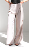 Leah Wide Leg Satin Pants - Beige