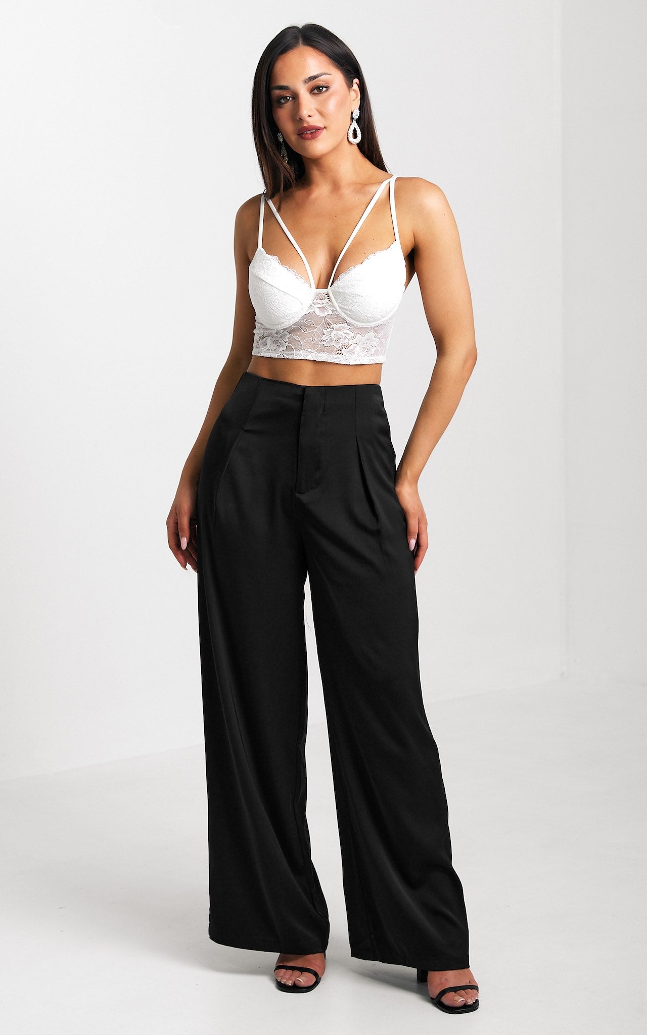 Leah Wide Leg Satin Pants - Black