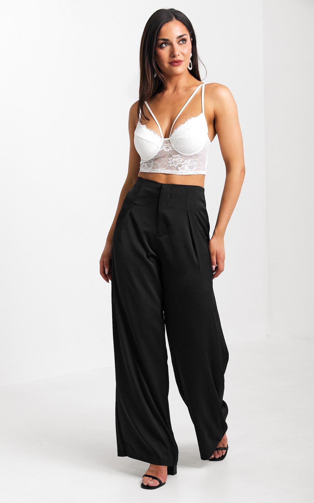 Leah Wide Leg Satin Pants - Black