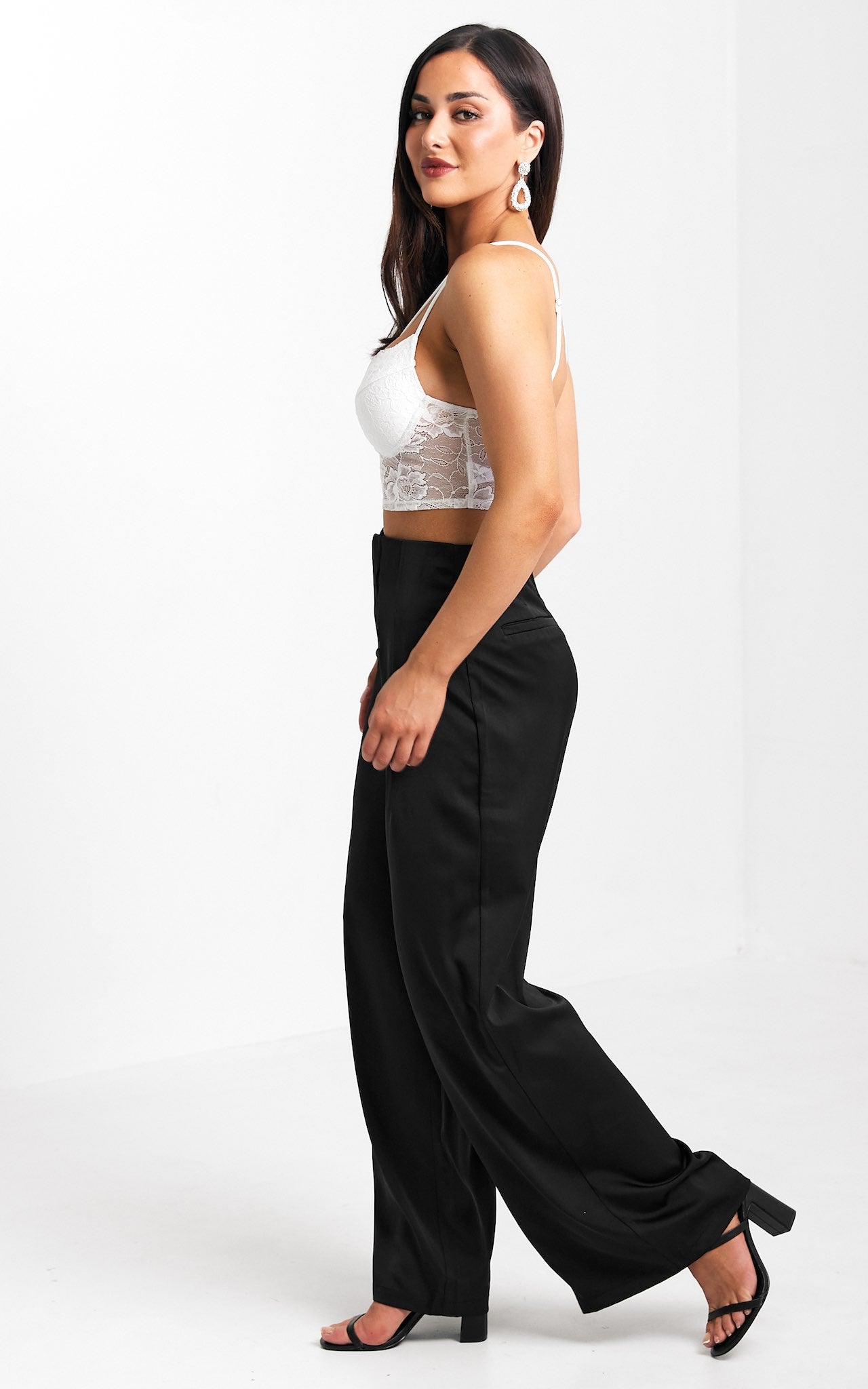 Leah Wide Leg Satin Pants - Black