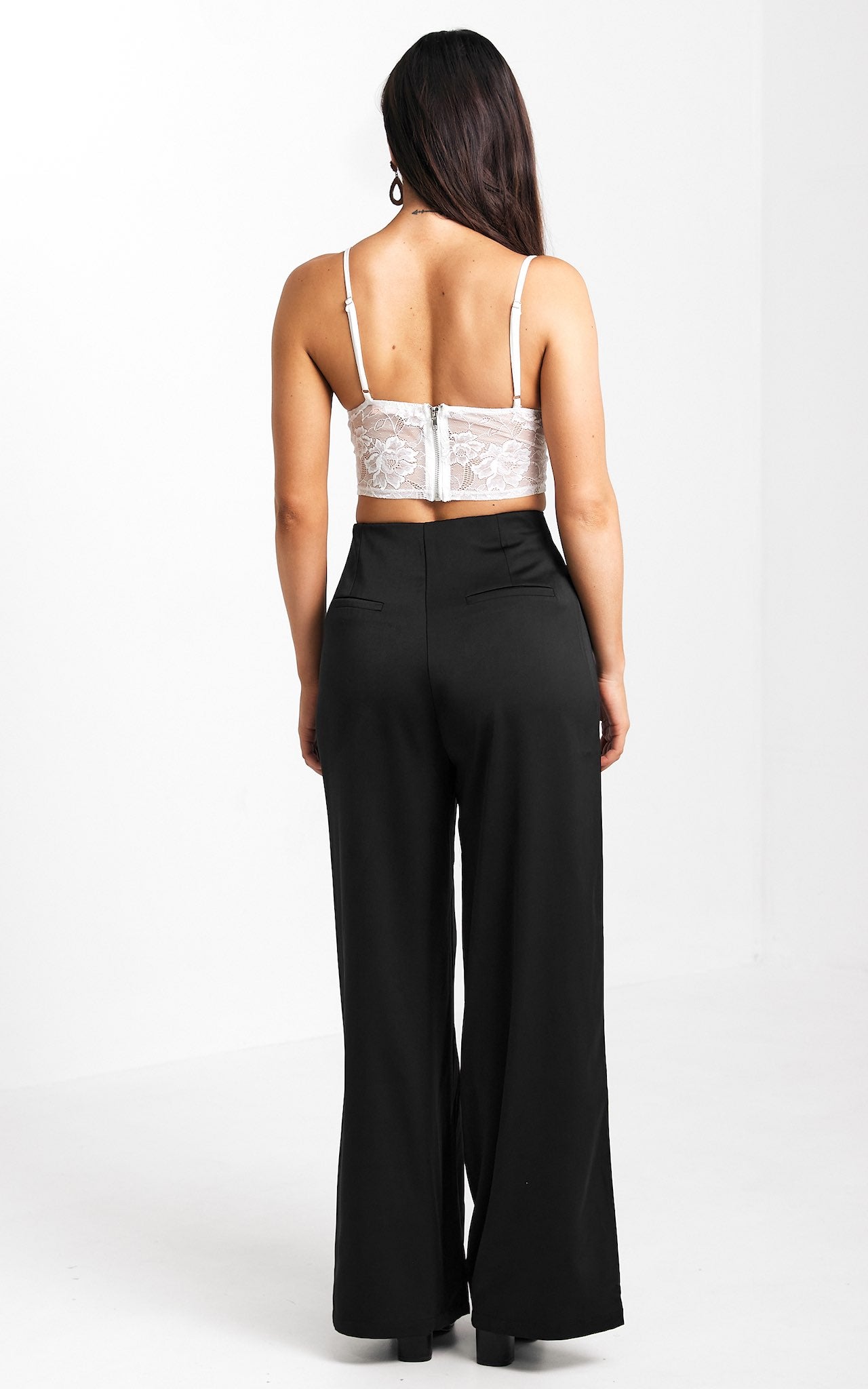 Leah Wide Leg Satin Pants - Black