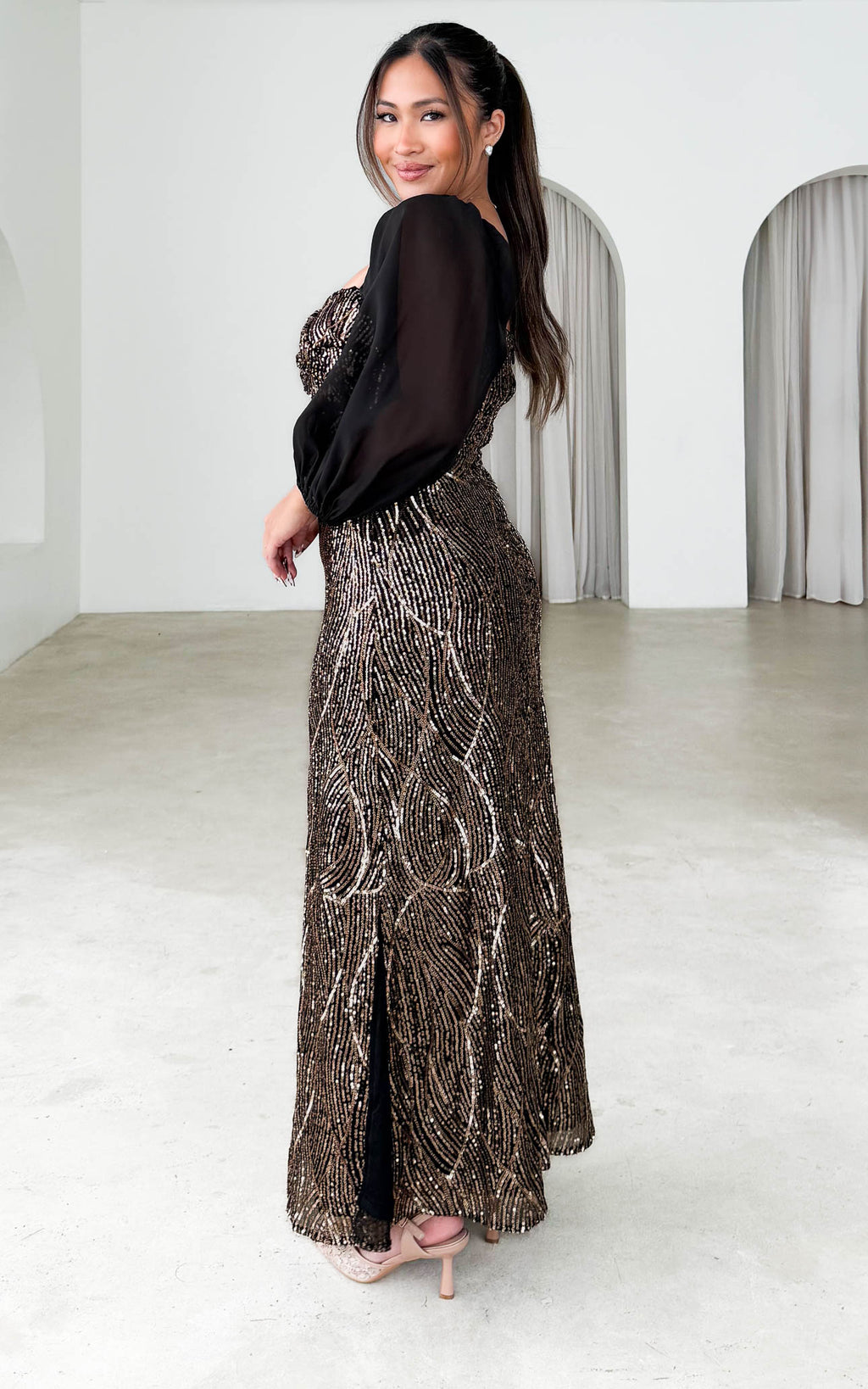 Leana Maxi Dress - Black Bronze Sequin