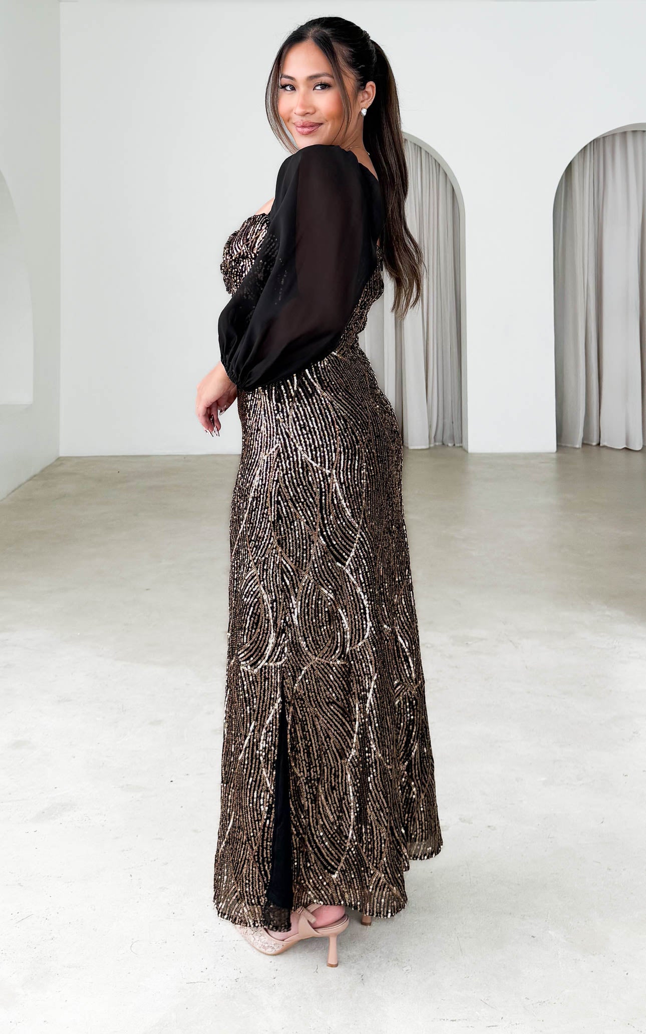 Leana Maxi Dress - Black Bronze Sequin