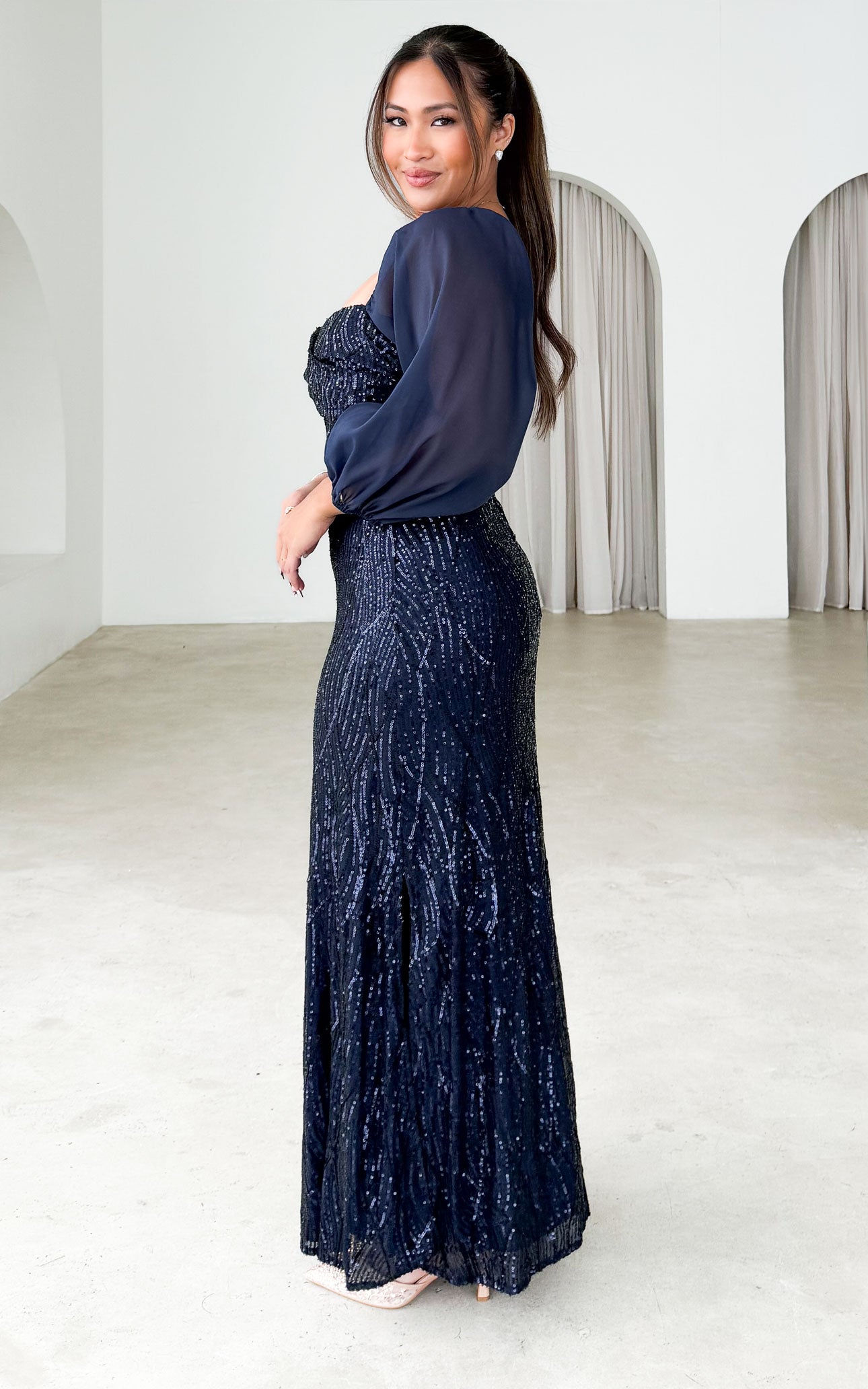 Leana Maxi Dress - Navy Sequin