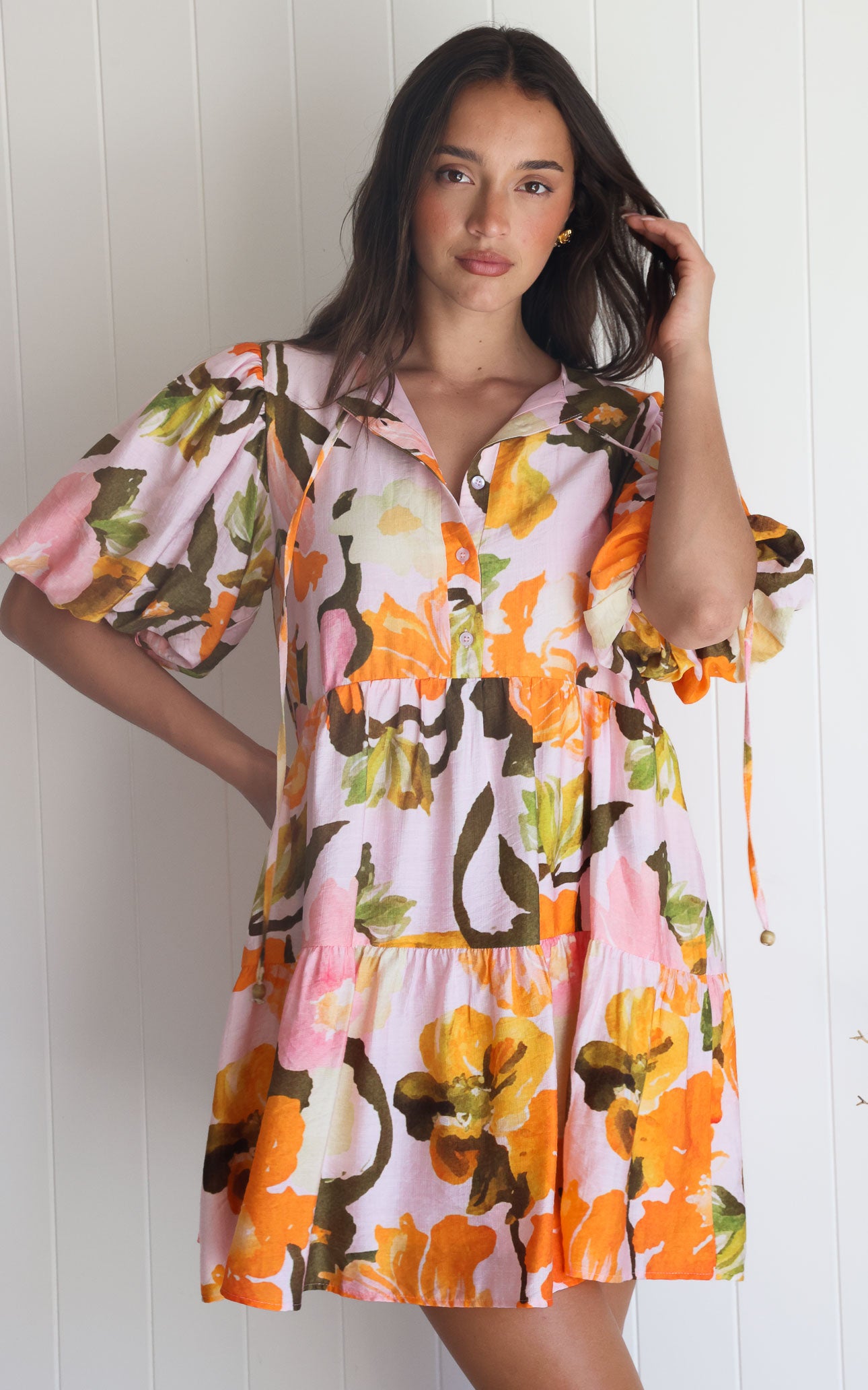 Leighton Mini Dress - Pink Orange Floral