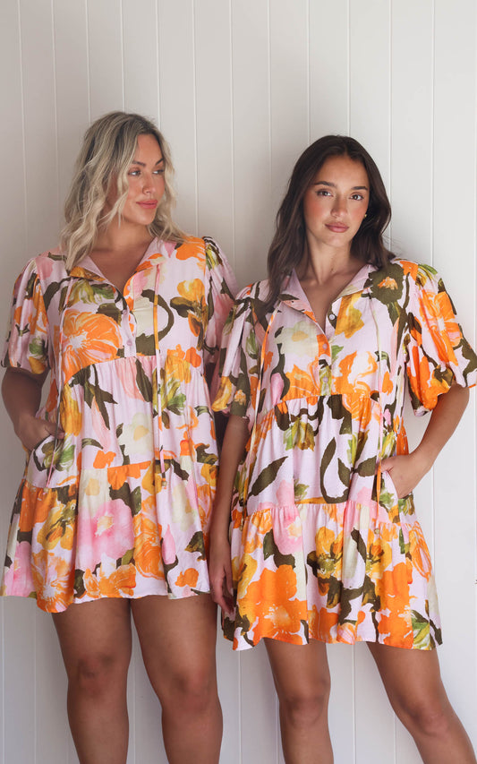 Leighton Mini Dress - Pink Orange Floral