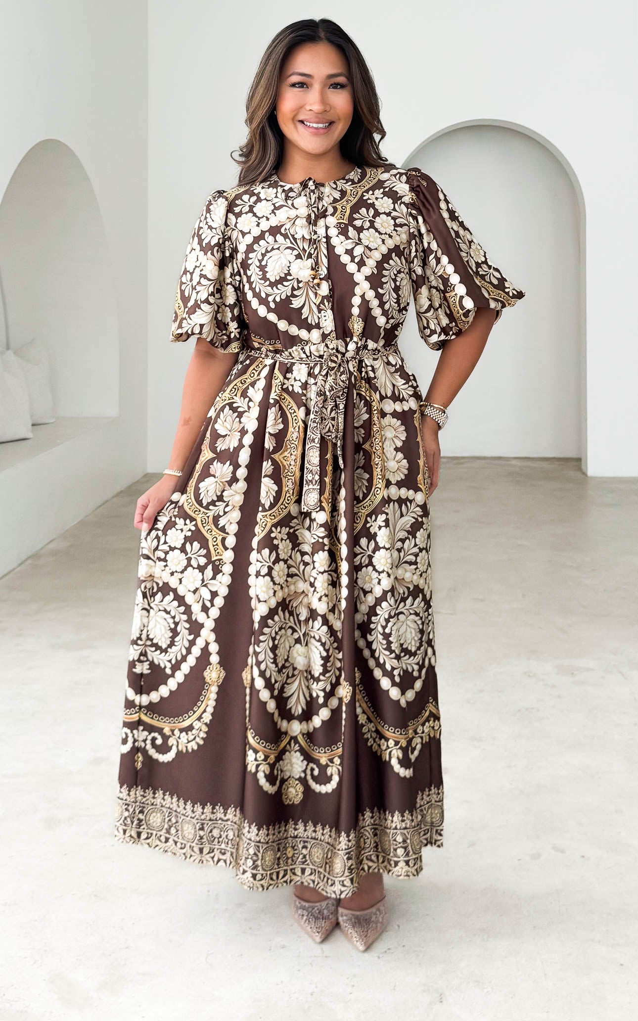 Leighton Maxi Dress - Brown Print