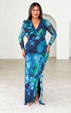 Leandro Long Sleeve Mesh Maxi Dress - Blue Green Floral