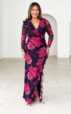 Leandro Long Sleeve Mesh Maxi Dress - Navy Pink Floral
