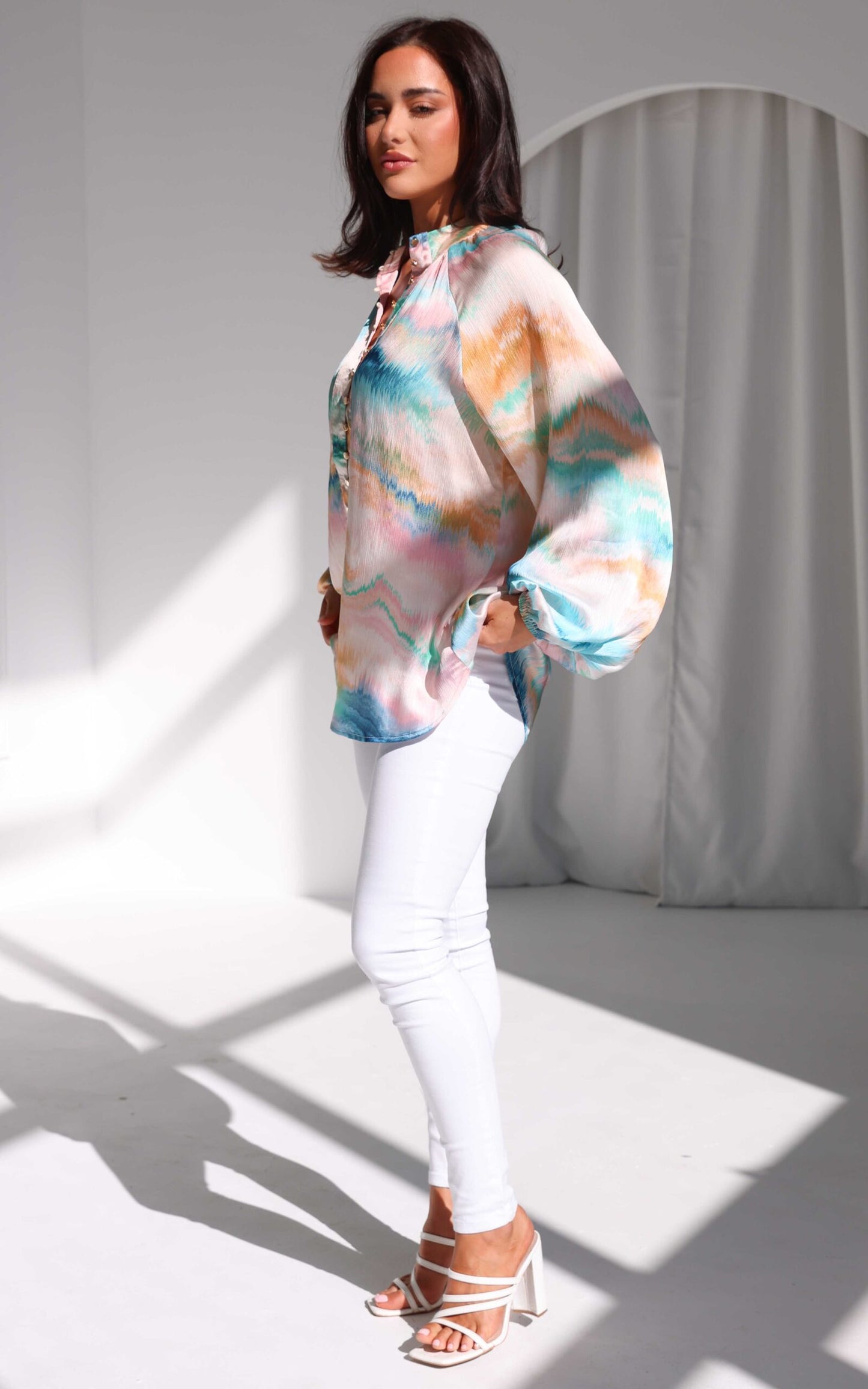 Lindal Shirt Blouse - Blue Pink Multi Print