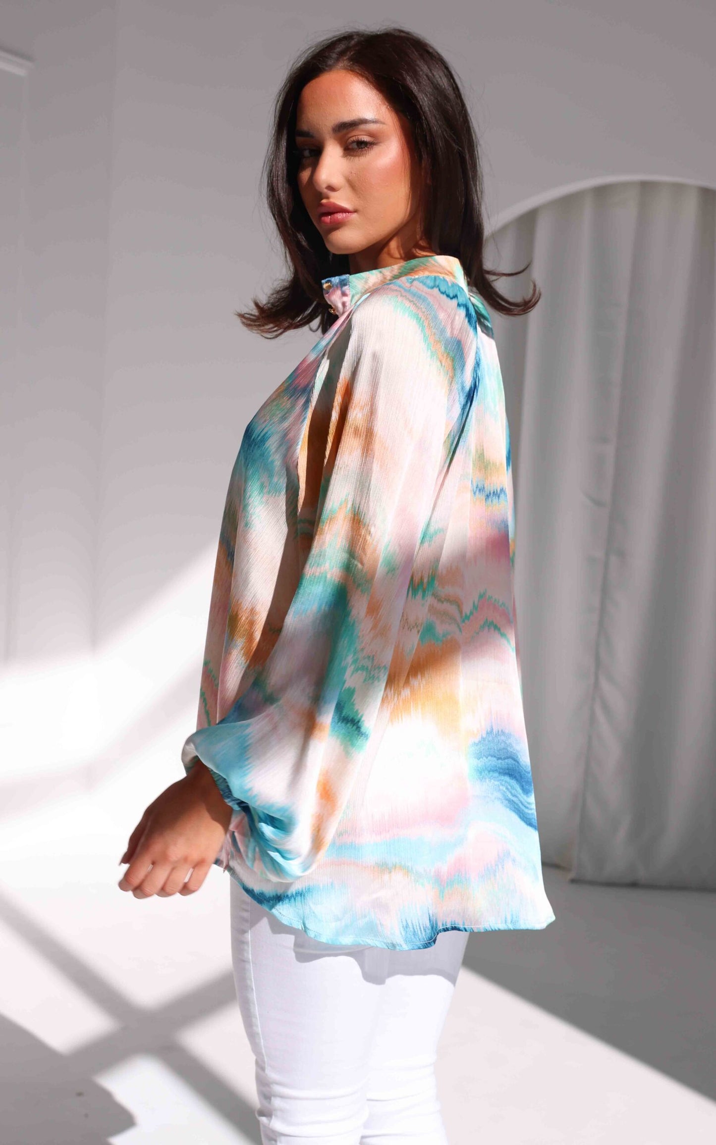 Lindal Shirt Blouse - Blue Pink Multi Print