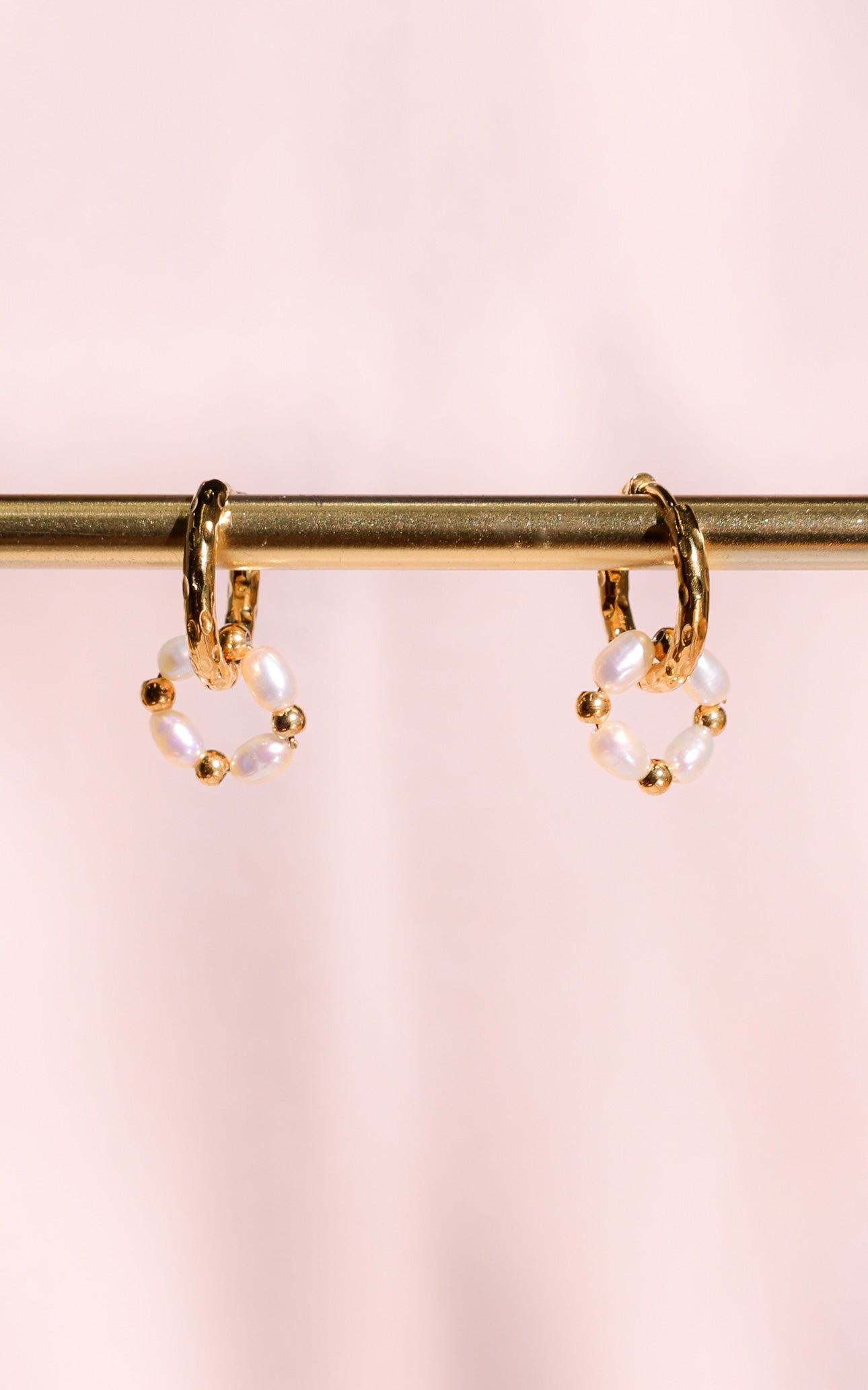 Lindy Hoop Charm Earrings - Gold Pearl Bead