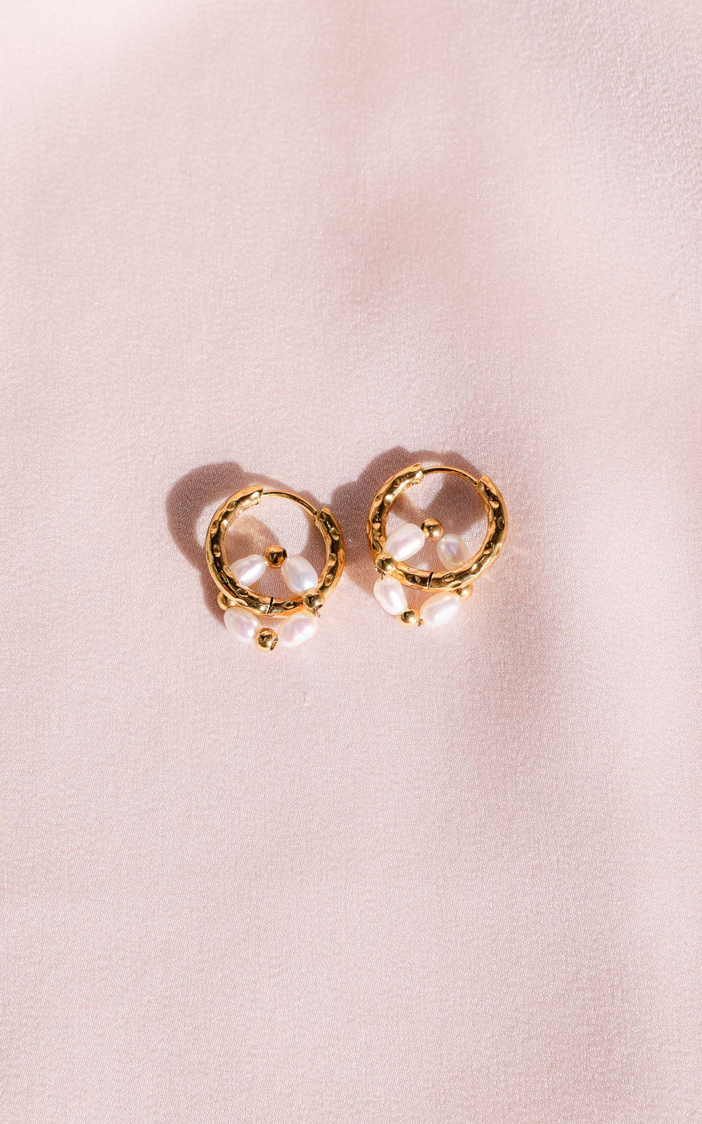 Lindy Hoop Charm Earrings - Gold Pearl Bead