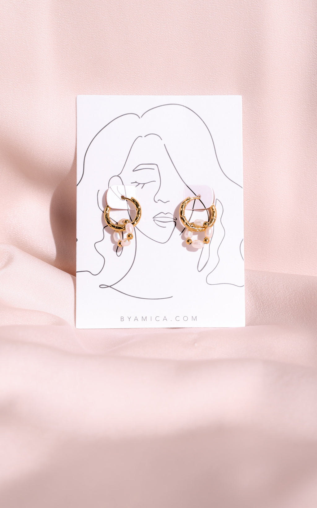 Lindy Hoop Charm Earrings - Gold Pearl Bead