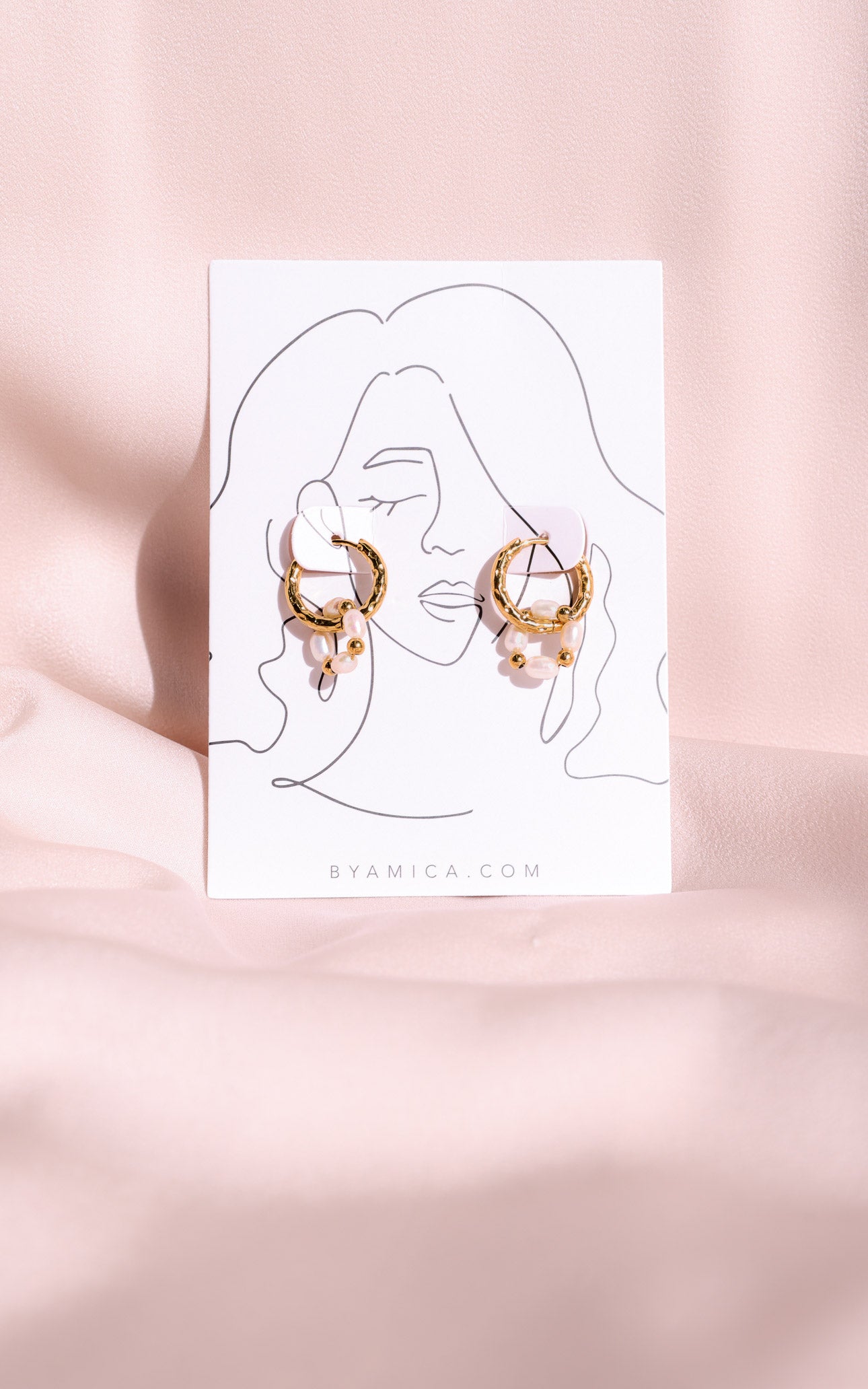 Lindy Hoop Charm Earrings - Gold Pearl Bead