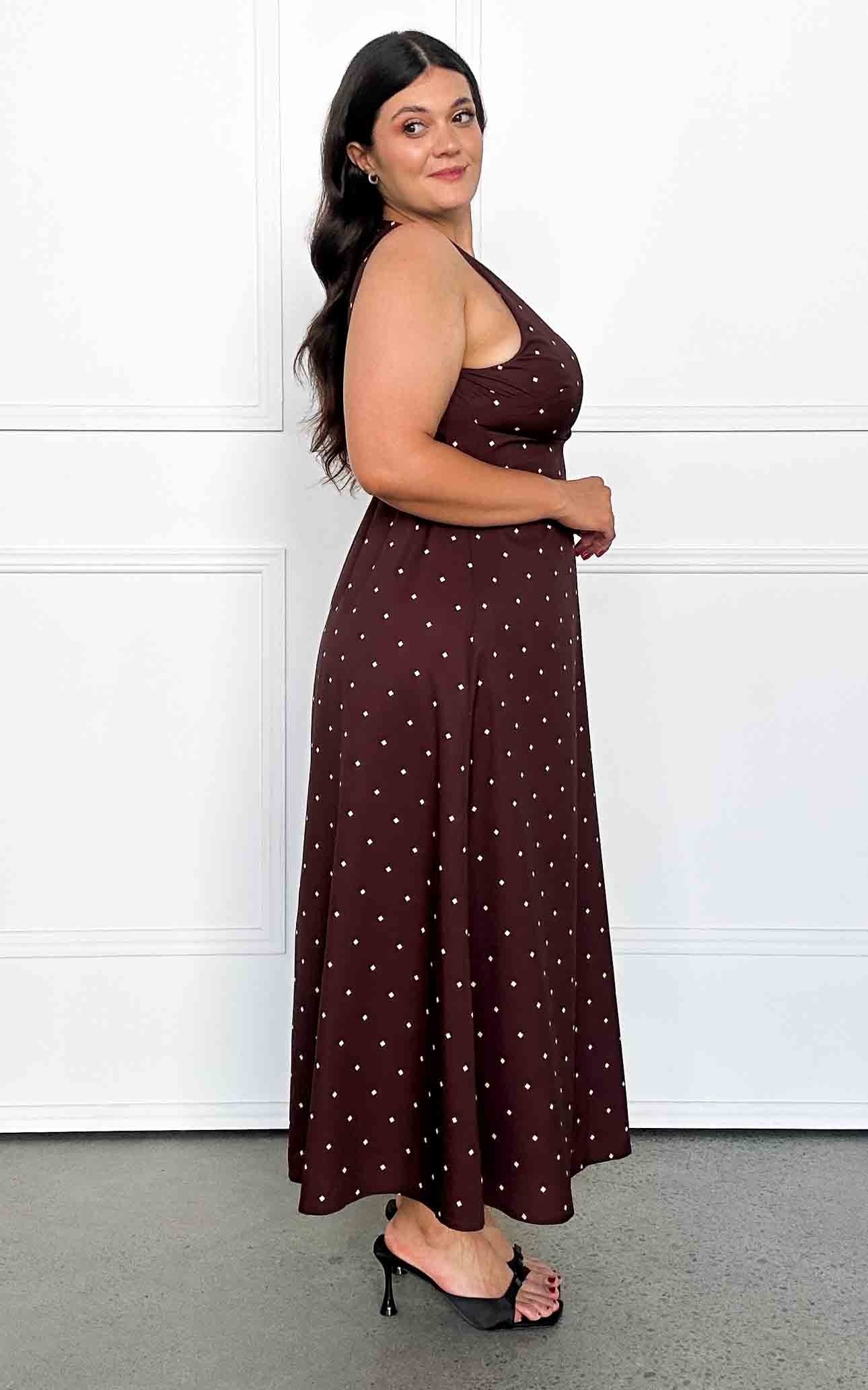 Liora Maxi Dress - Chocolate Brown Cream Diamond