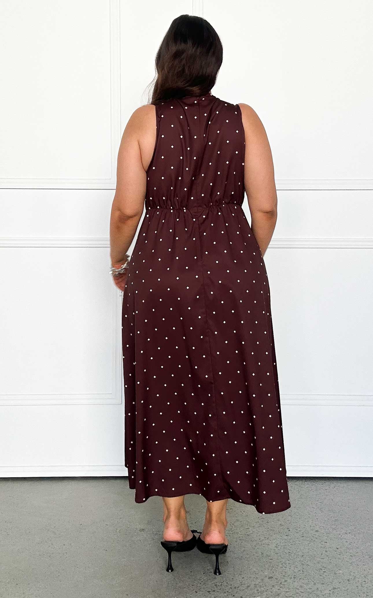 Liora Maxi Dress - Chocolate Brown Cream Diamond