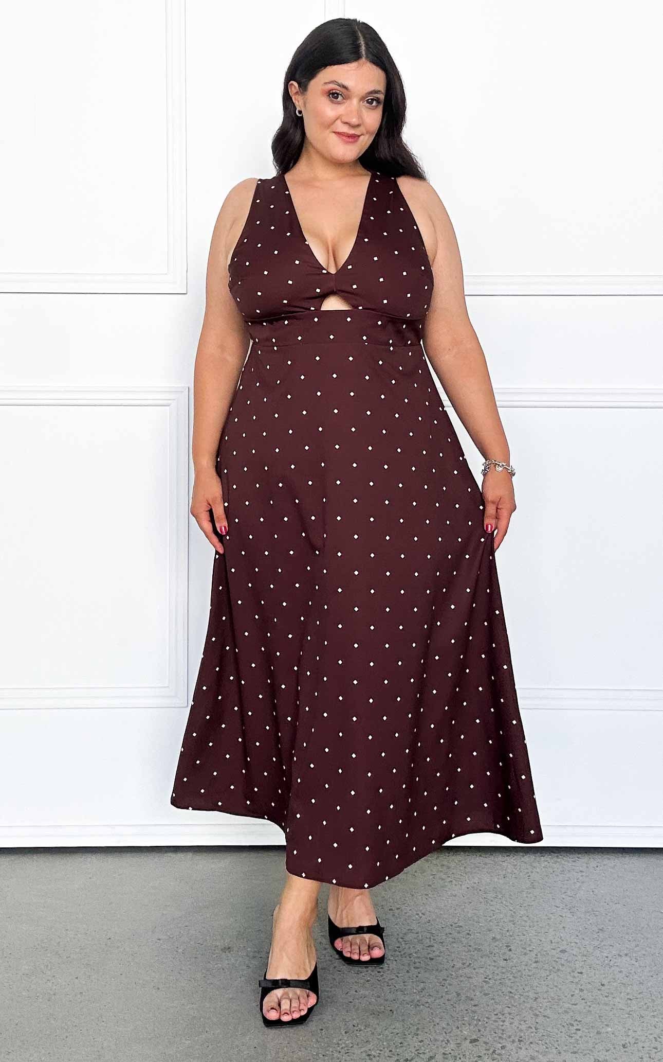 Liora Maxi Dress - Chocolate Brown Cream Diamond