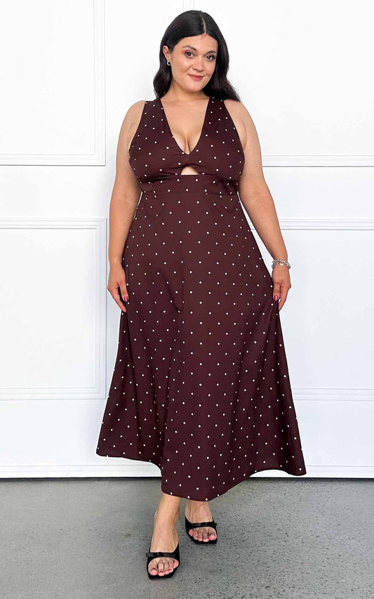 Liora Maxi Dress - Chocolate Brown Cream Diamond