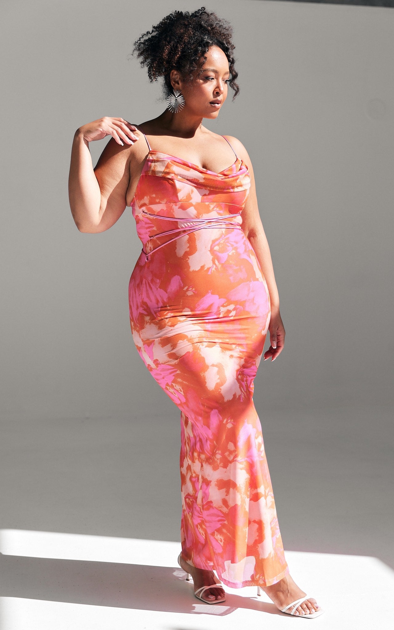 Lizzie Mesh Maxi Dress - Pink Orange Print