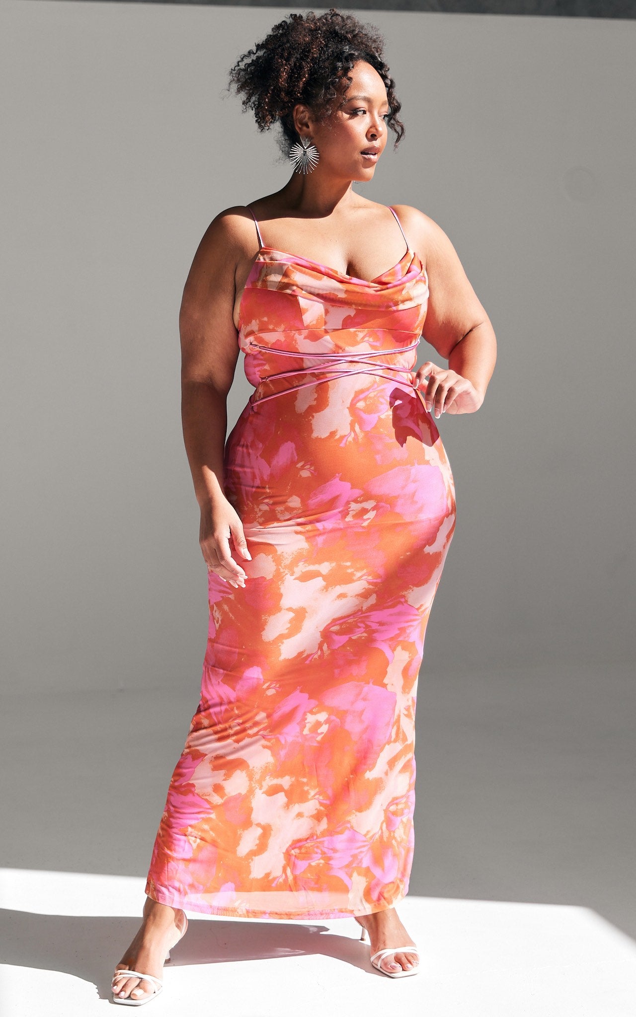 Lizzie Mesh Maxi Dress - Pink Orange Print