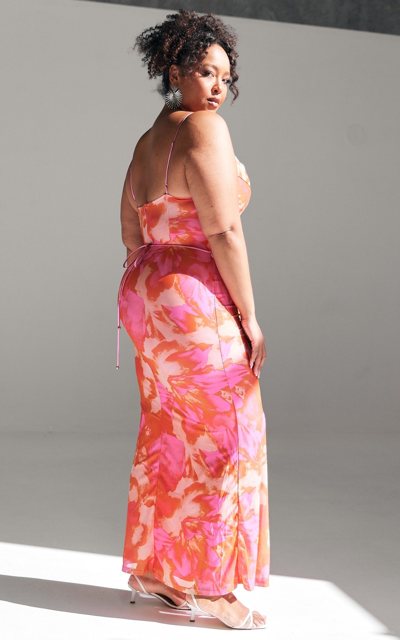 Lizzie Mesh Maxi Dress - Pink Orange Print