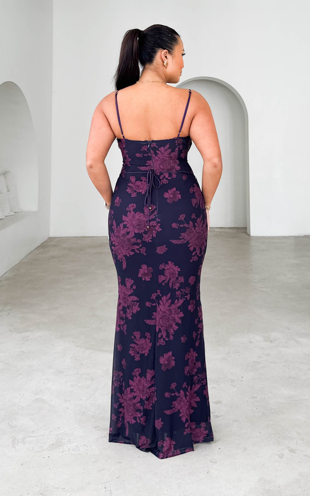 Lizzie Mesh Maxi Dress - Grape Magenta Floral
