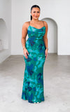 Lizzie Mesh Maxi Dress - Green Blue Print