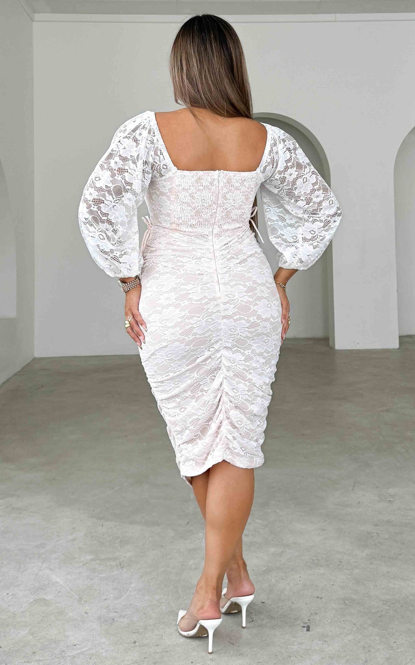 (Preorder) Lois Lace Dress - White Nude