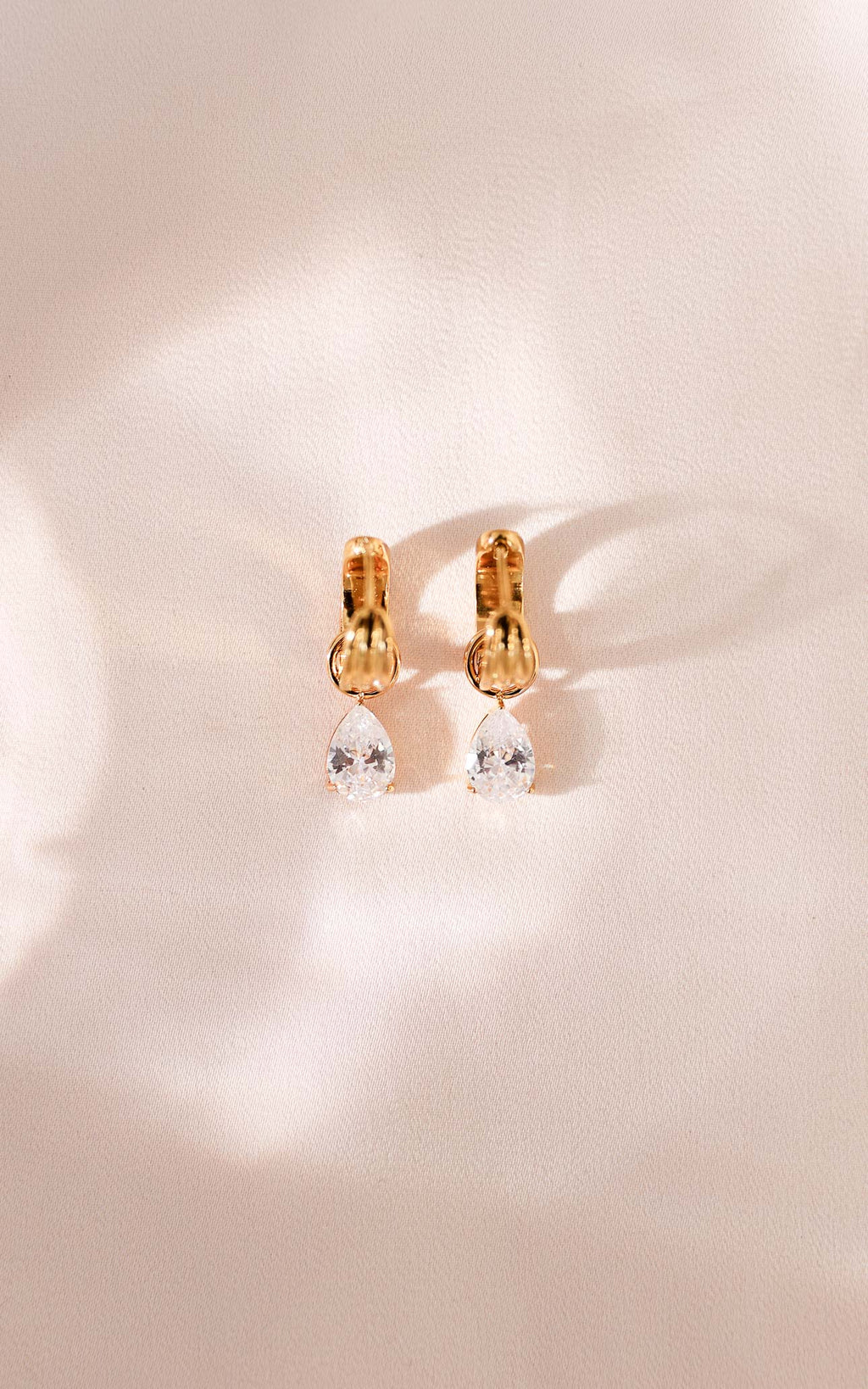 Loren Hoop Charm Earrings - Gold Teardrop Stone