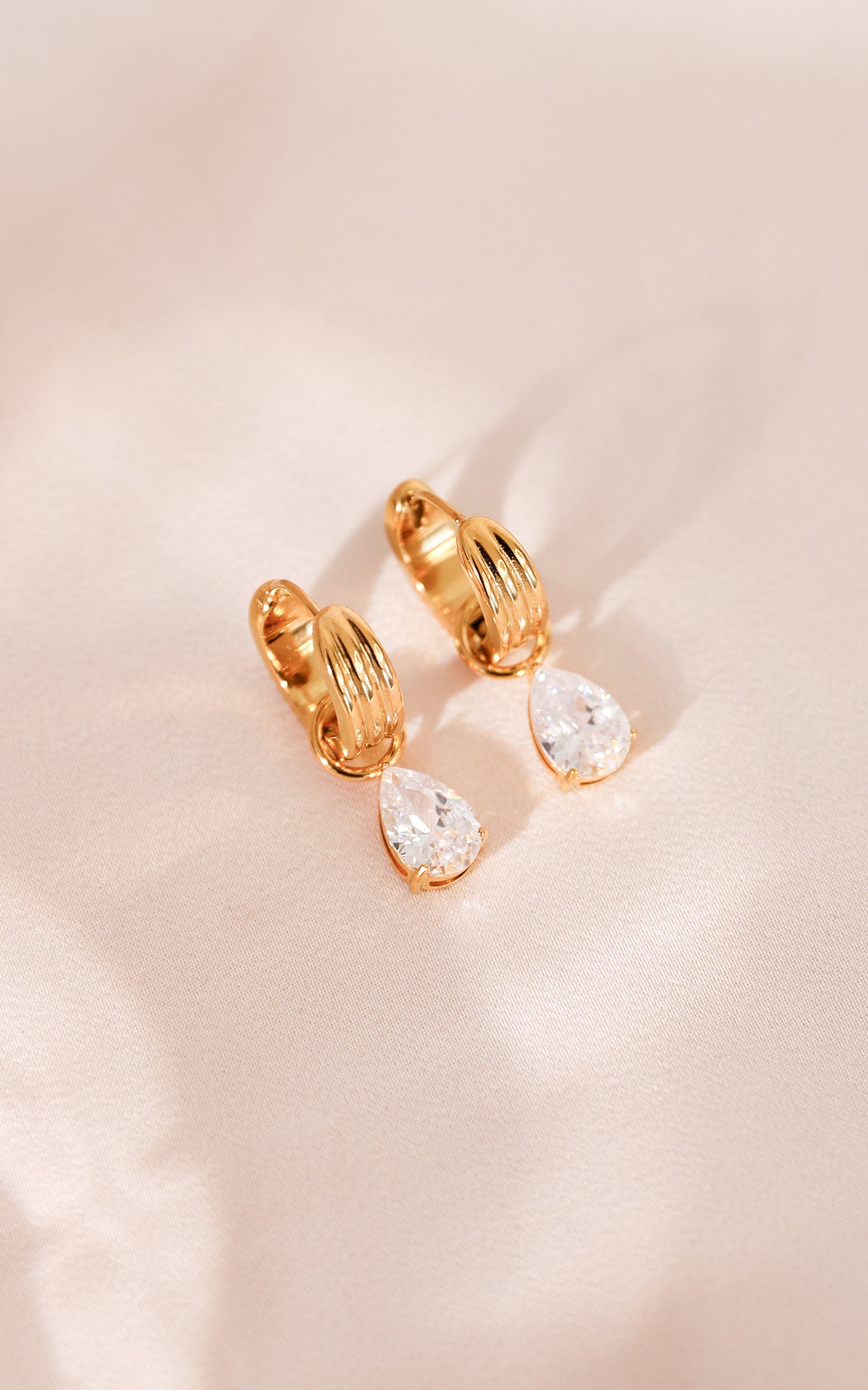 Loren Hoop Charm Earrings - Gold Teardrop Stone
