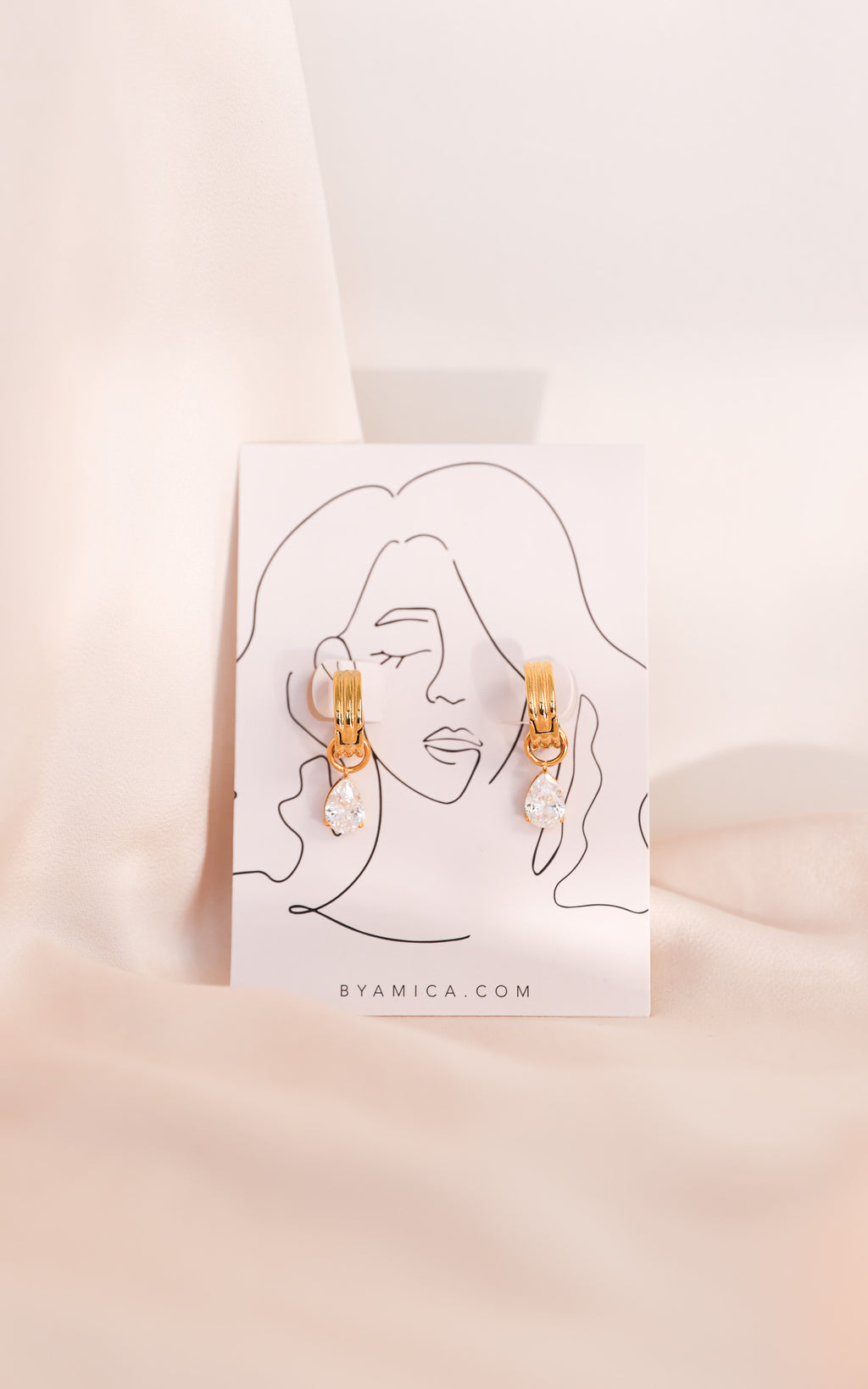 Loren Hoop Charm Earrings - Gold Teardrop Stone
