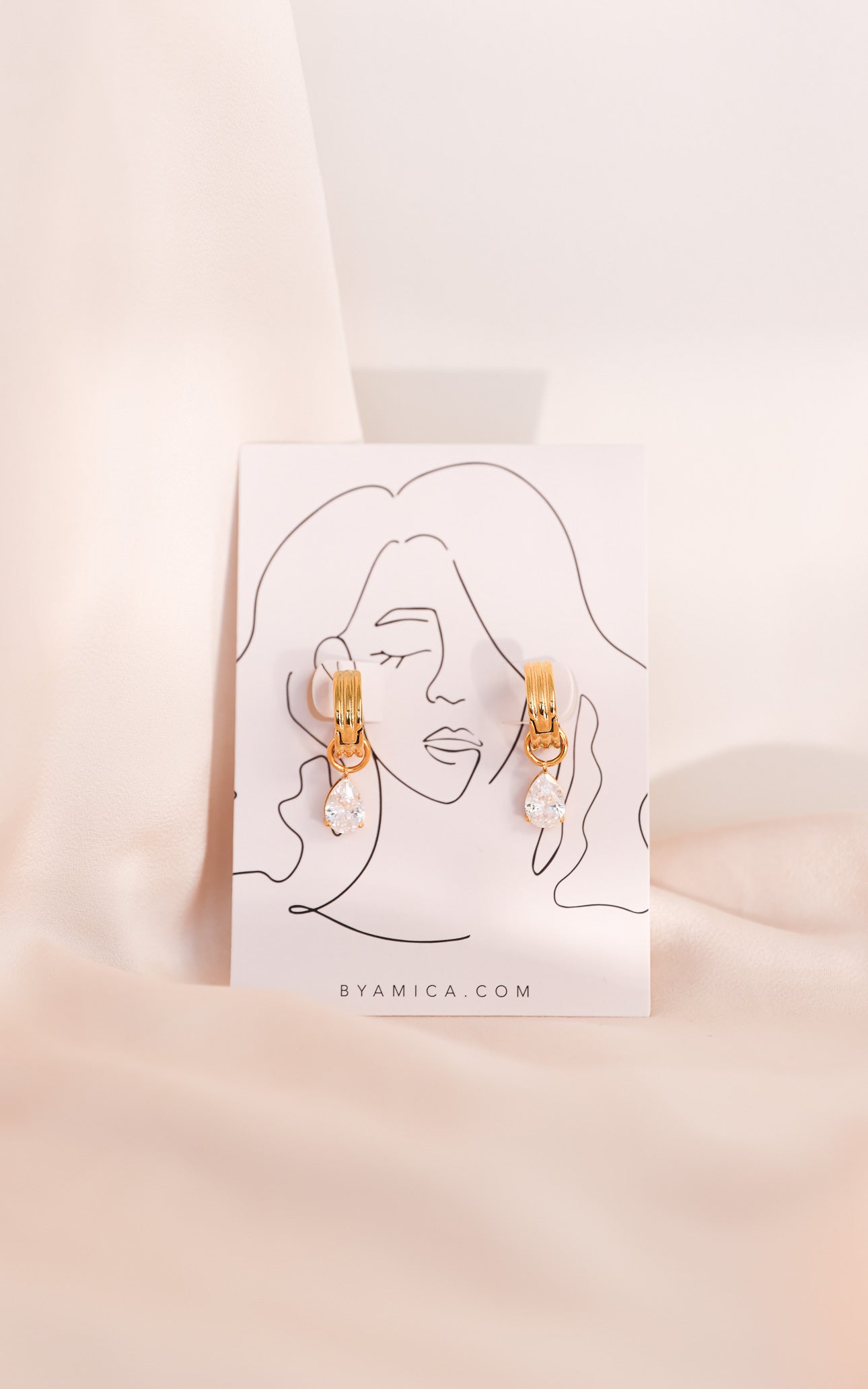 Loren Hoop Charm Earrings - Gold Teardrop Stone