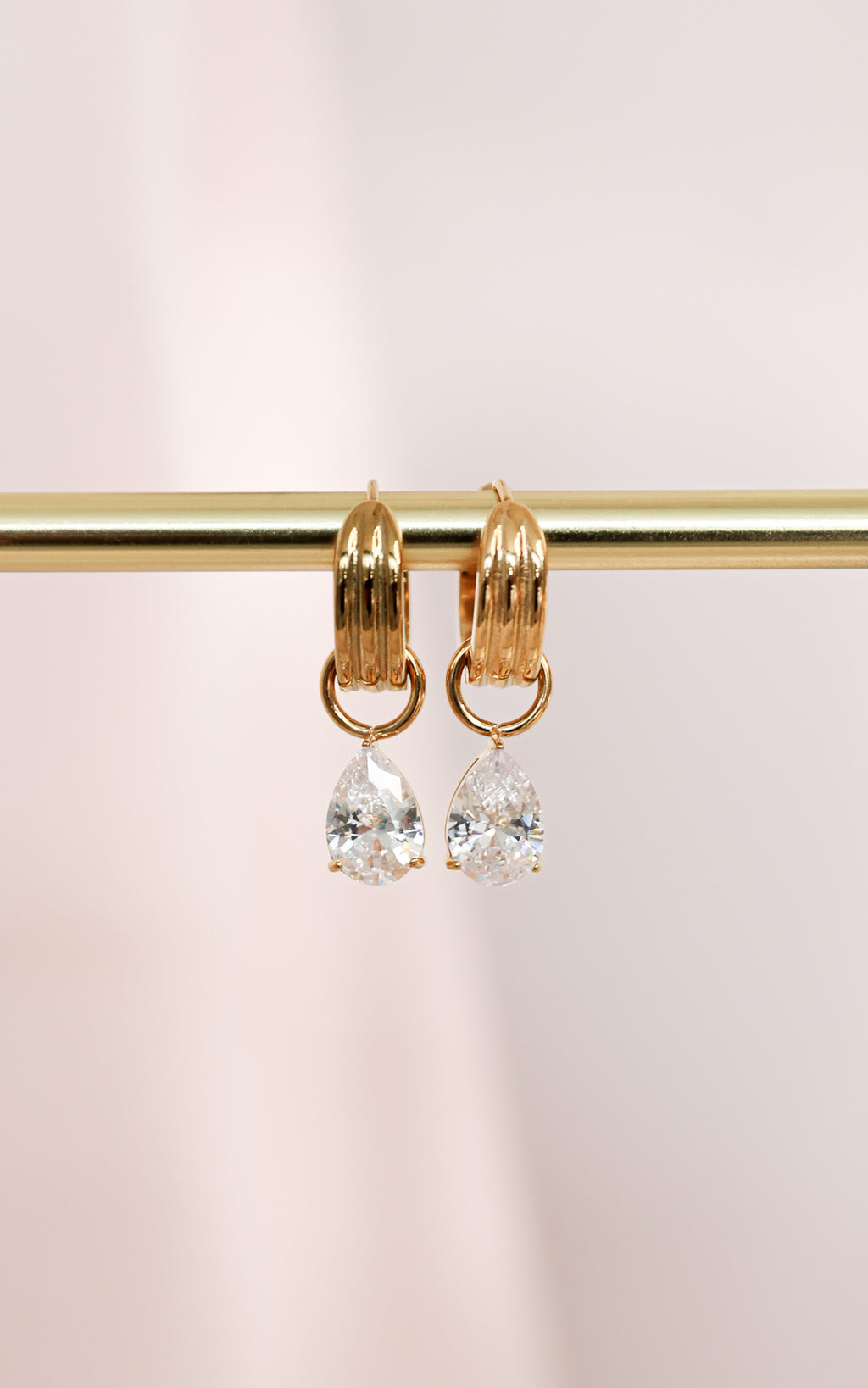 Loren Hoop Charm Earrings - Gold Teardrop Stone