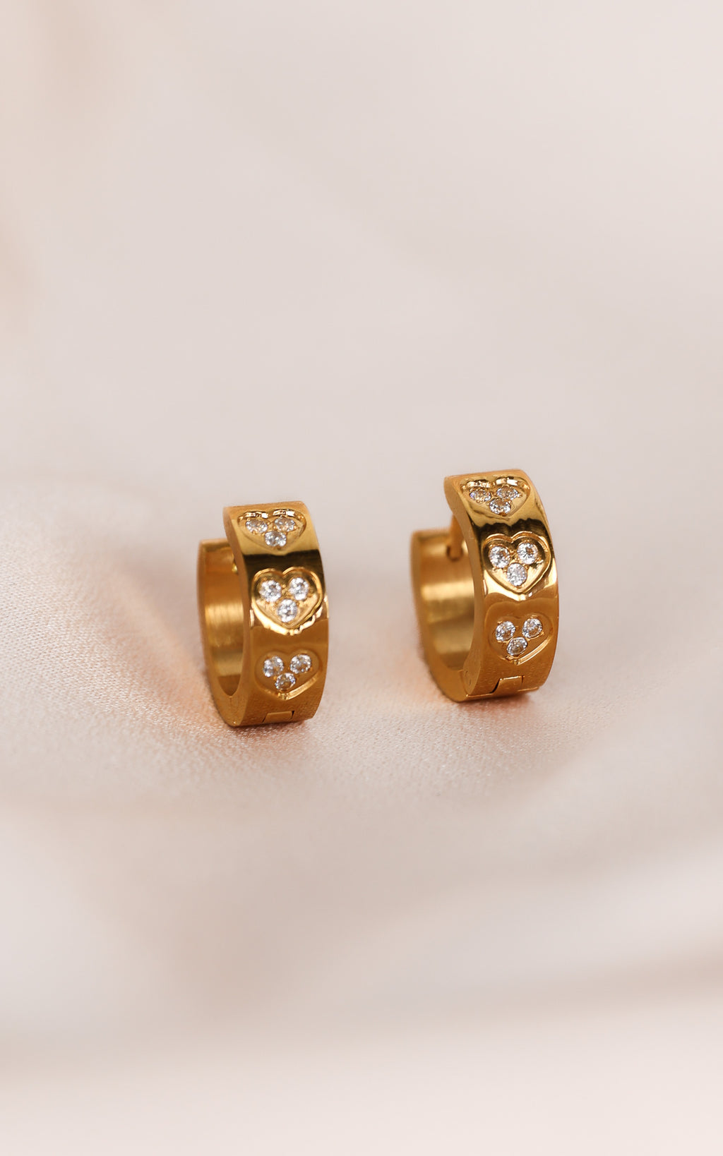Loreta Hoop Earrings - Gold Half Heart Diamante