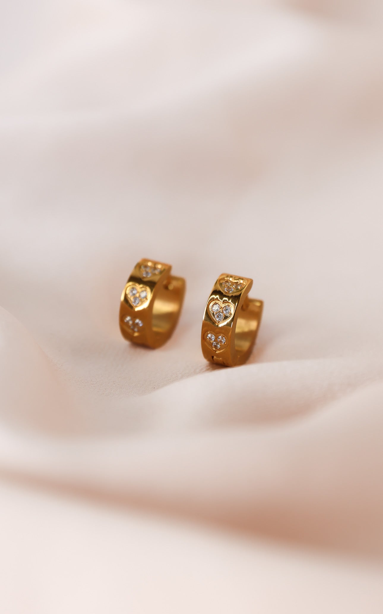Loreta Hoop Earrings - Gold Half Heart Diamante
