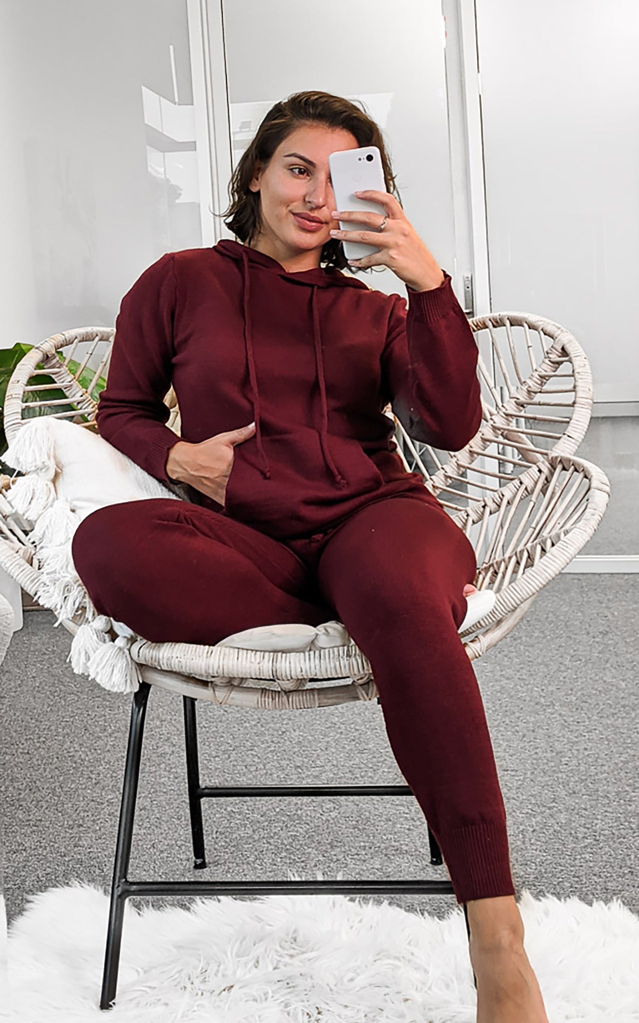 Lounging Around Knit Pants - Burgundy