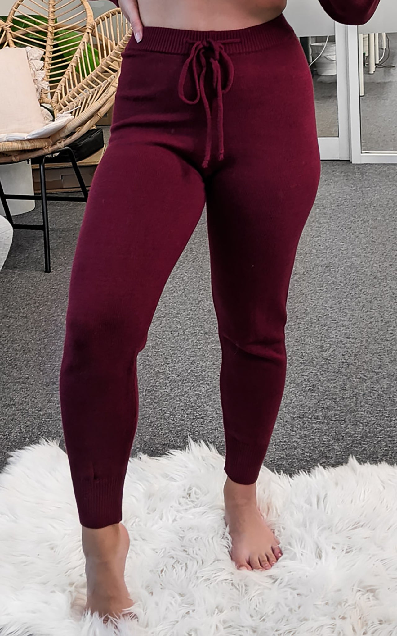 Lounging Around Knit Pants - Burgundy