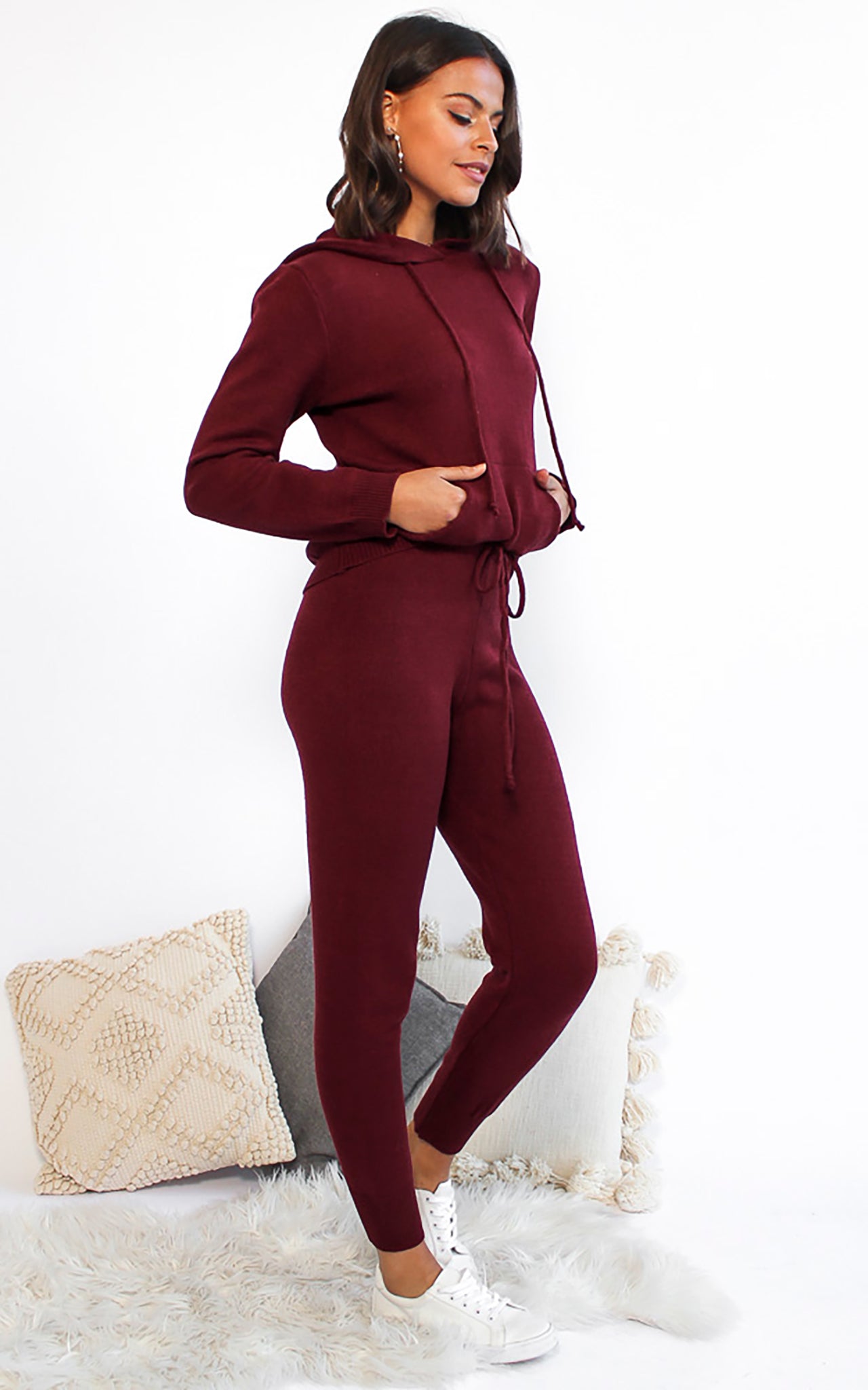 Lounging Around Knit Pants - Burgundy