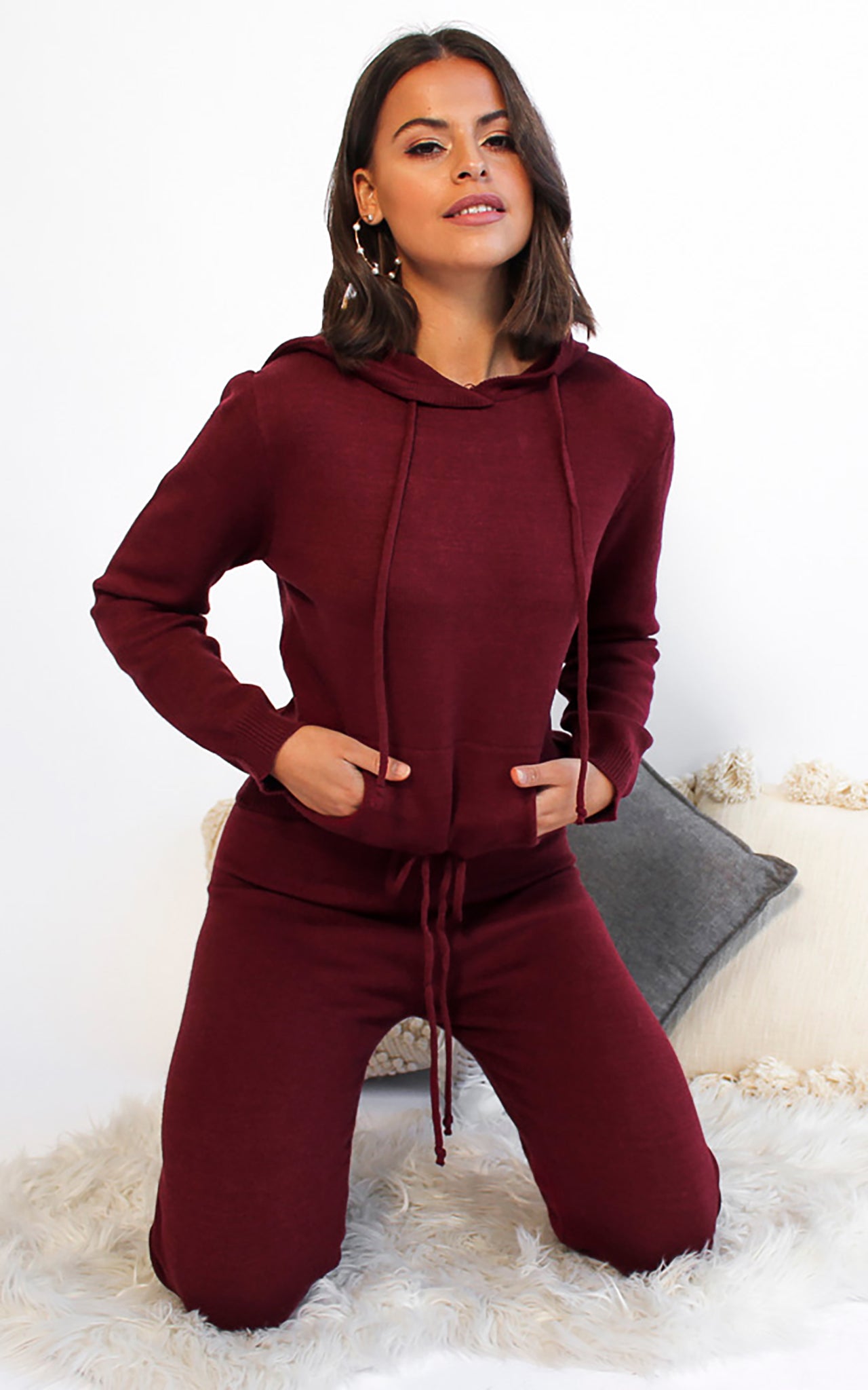 Lounging Around Knit Pants - Burgundy