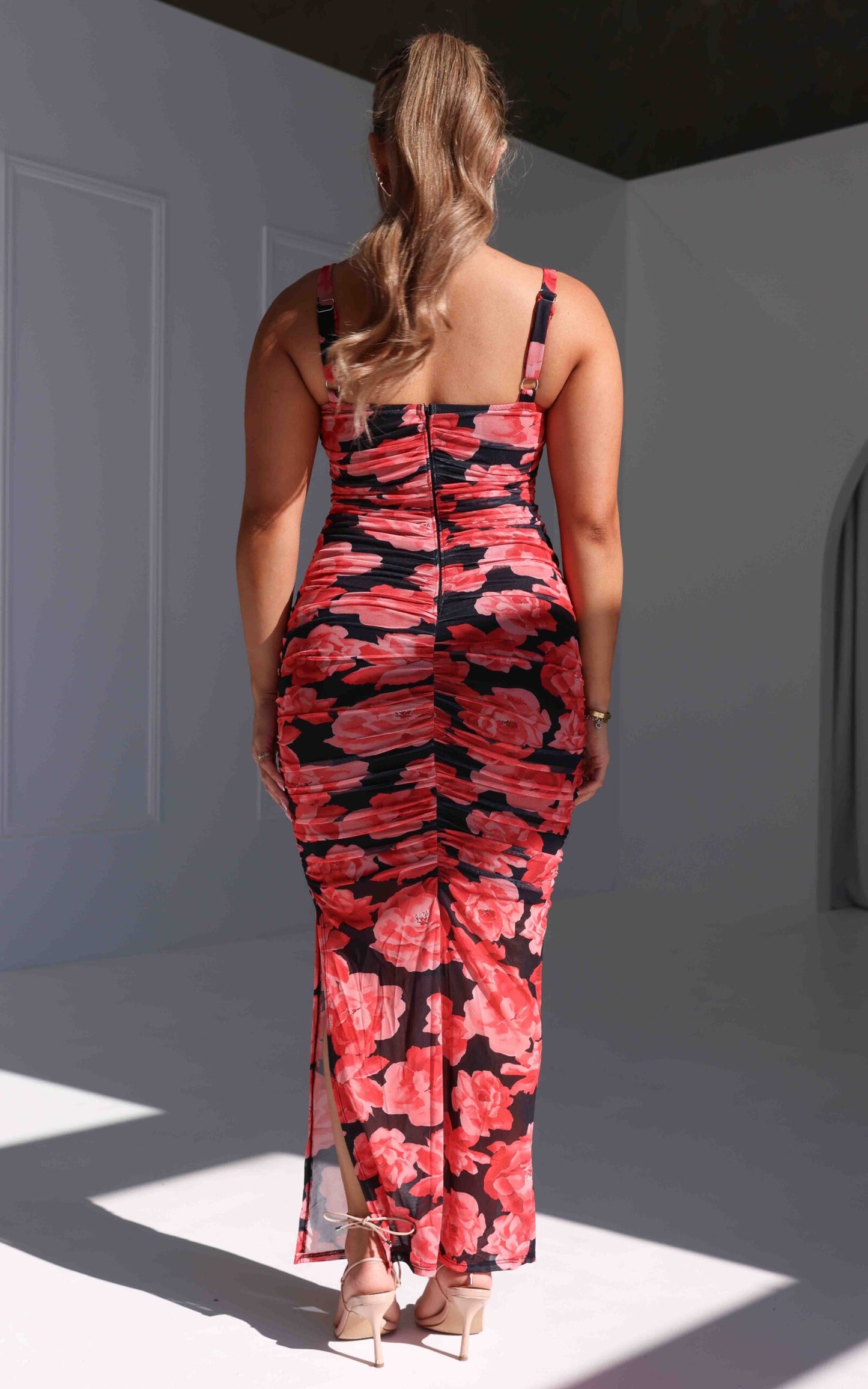 Love You Anyways Mesh Maxi Dress - Black Red Floral