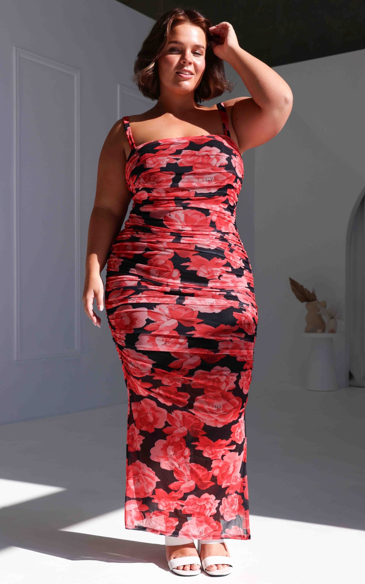 Love You Anyways Mesh Maxi Dress - Black Red Floral