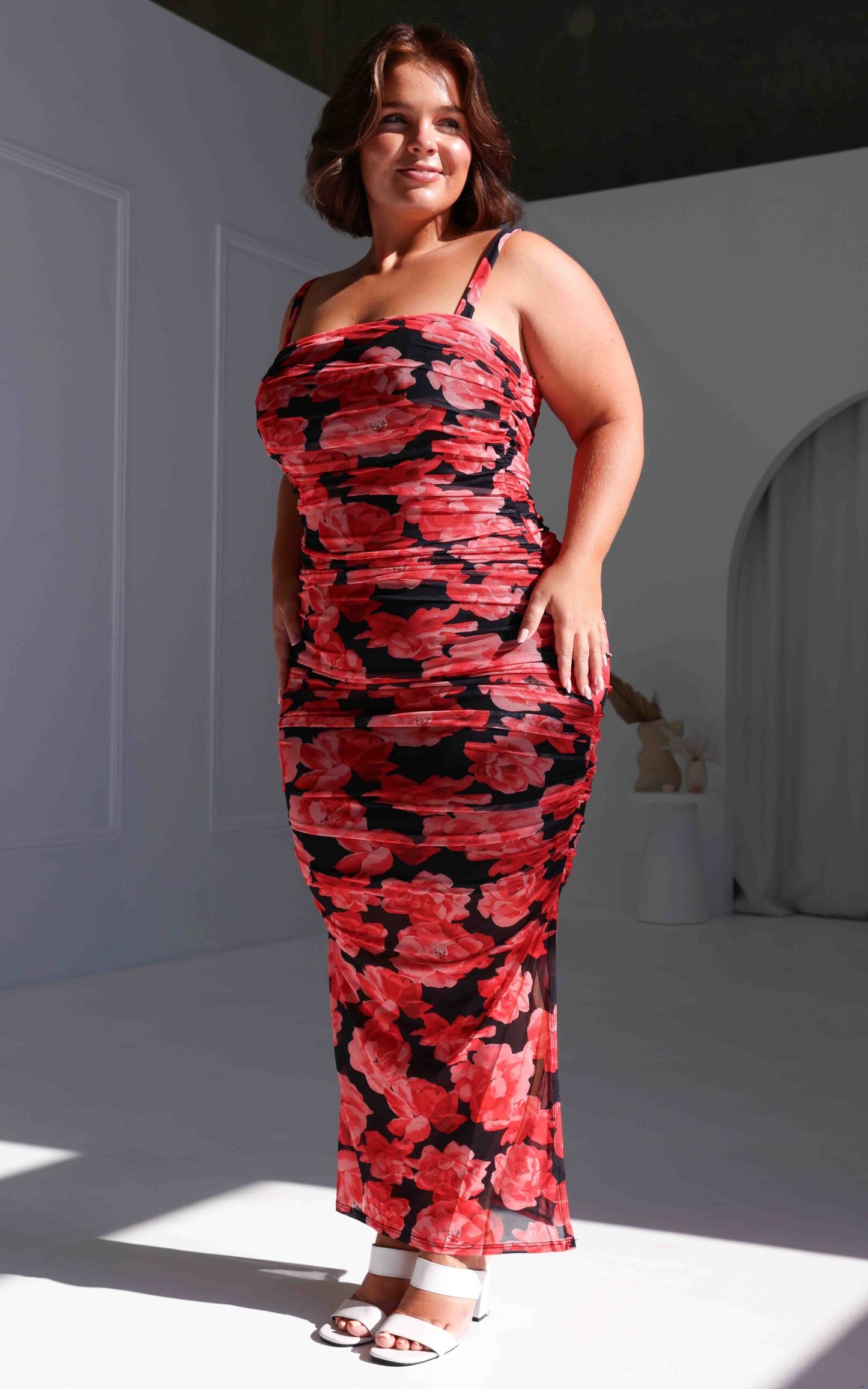 Love You Anyways Mesh Maxi Dress - Black Red Floral