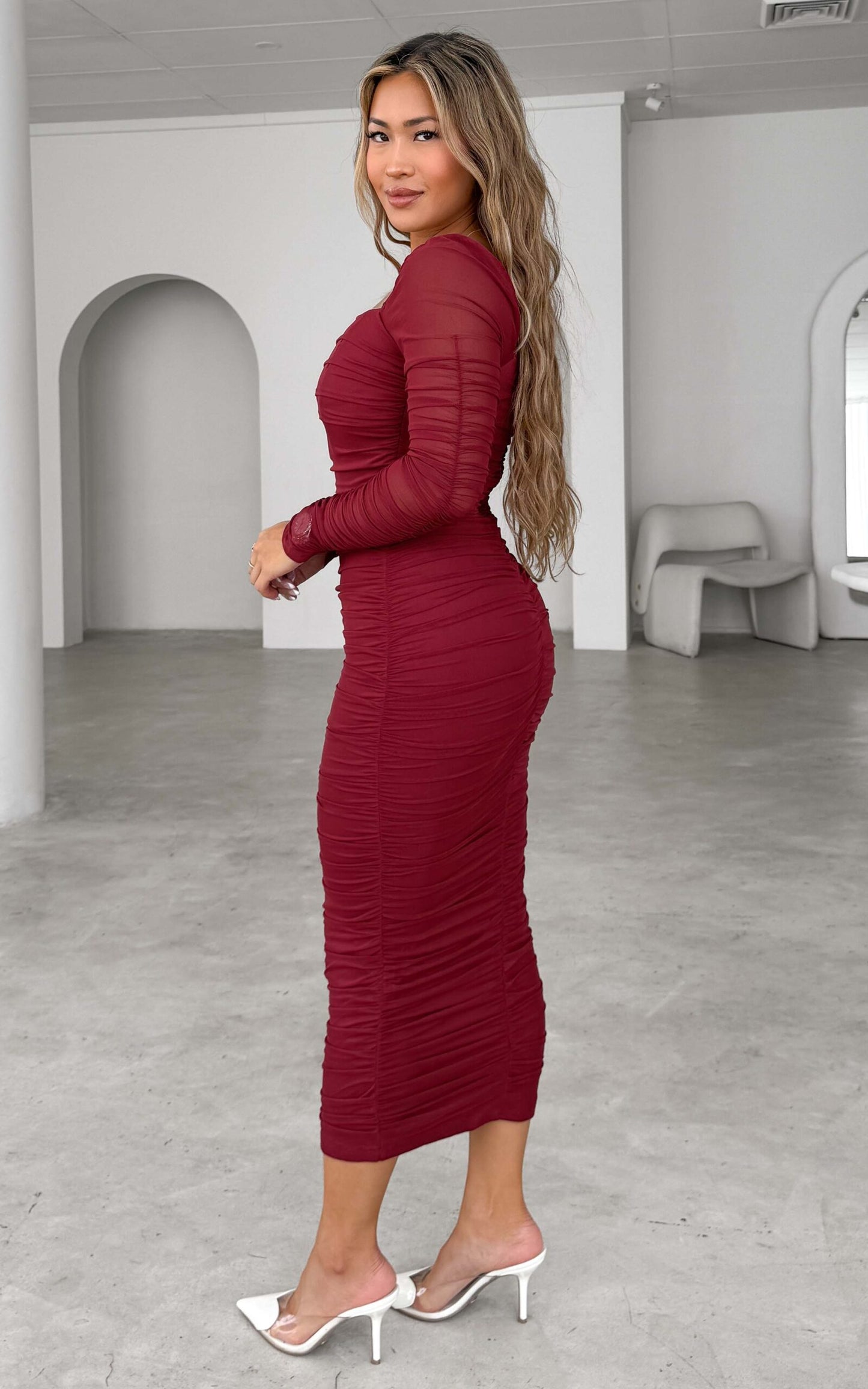 Lovick Mesh Midi Dress - Wine