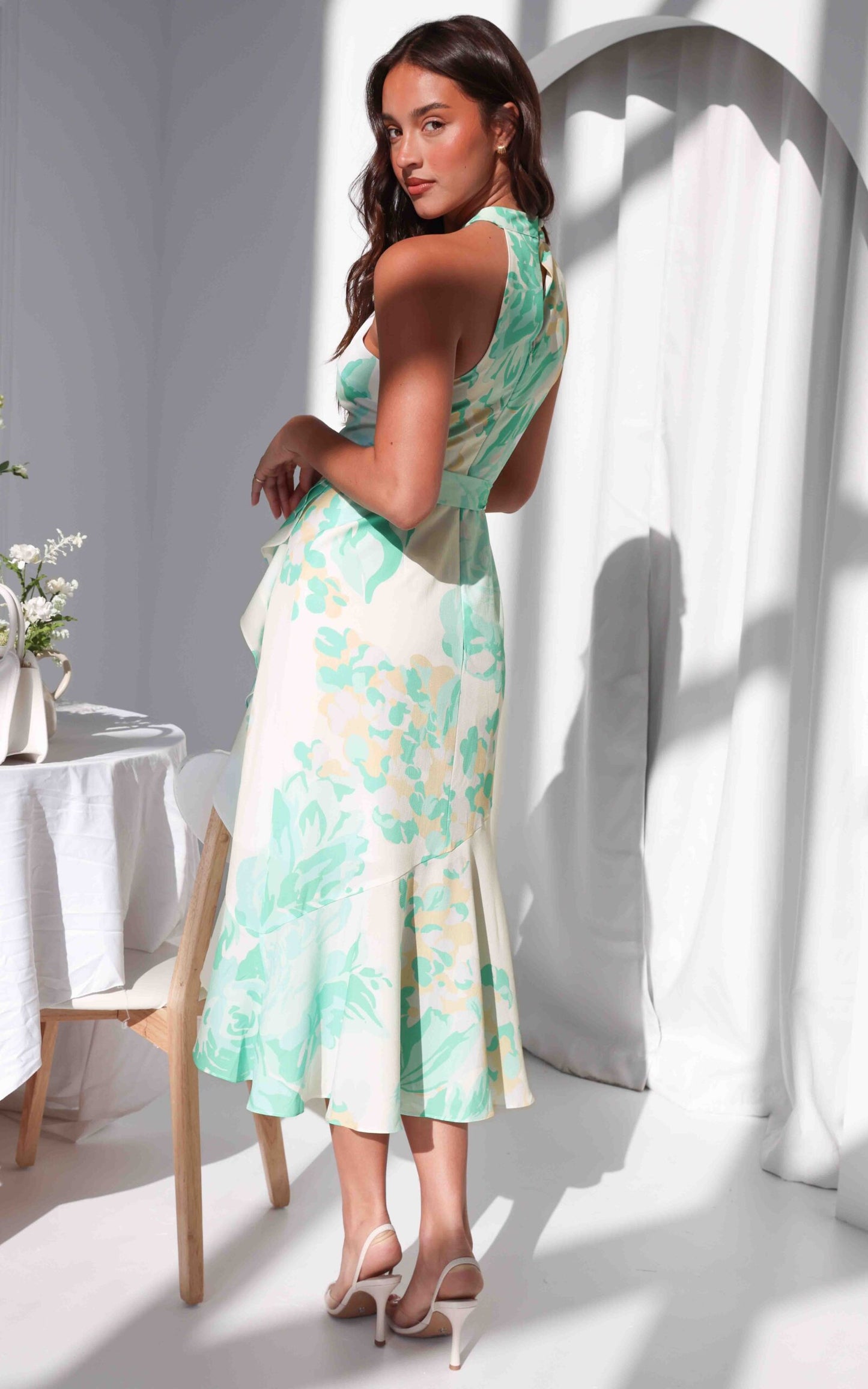 Lucetta Midi Dress - White Mint Floral