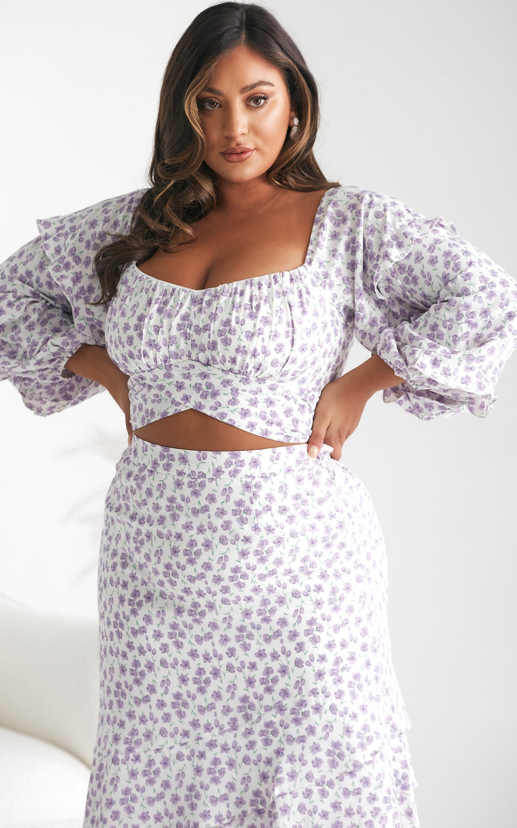 Luella Crop Top - White Lilac Floral