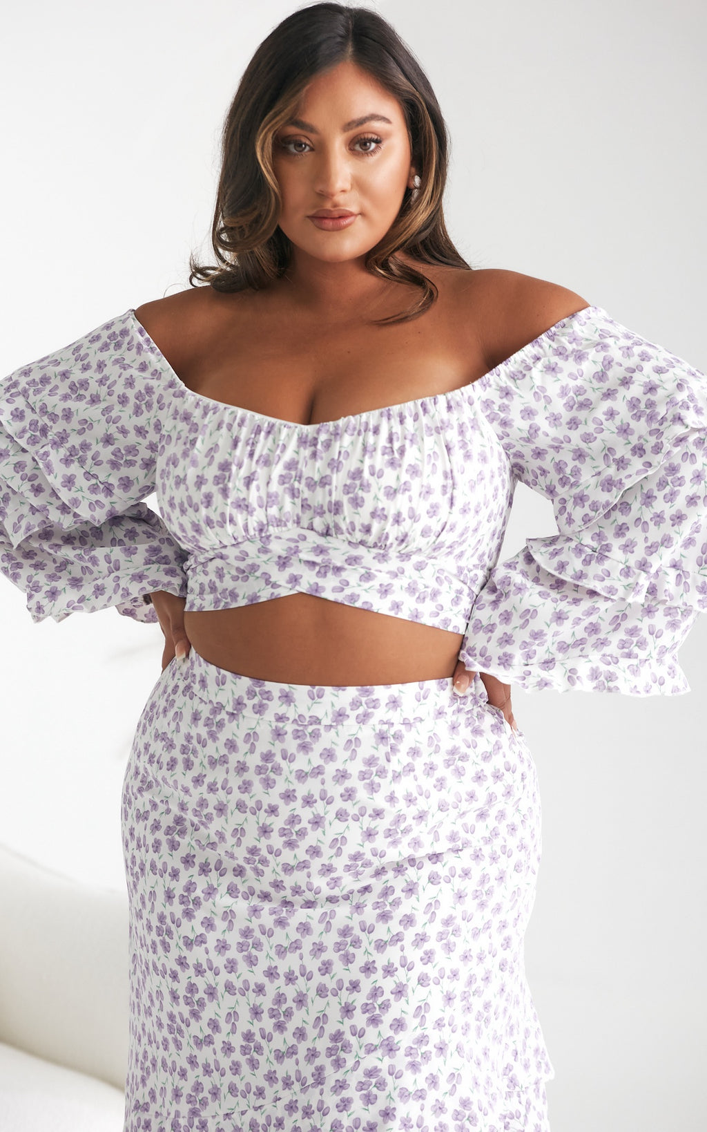 Luella Crop Top - White Lilac Floral