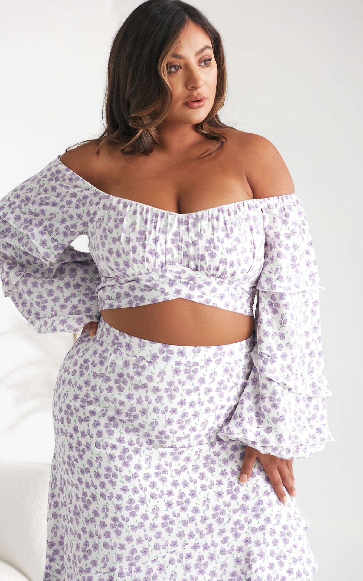 Luella Crop Top - White Lilac Floral